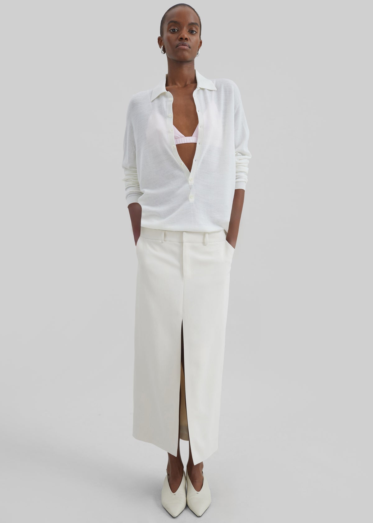 Tala Knit V-Neck Polo - White - 6