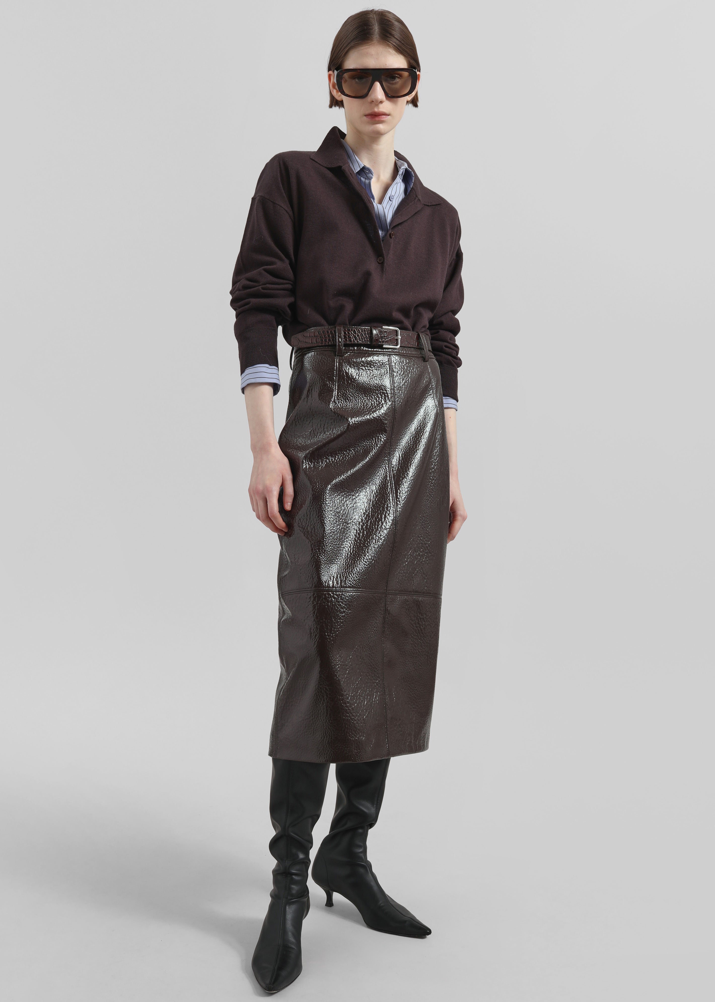 Taney Crackled Pencil Skirt - Brown - 4