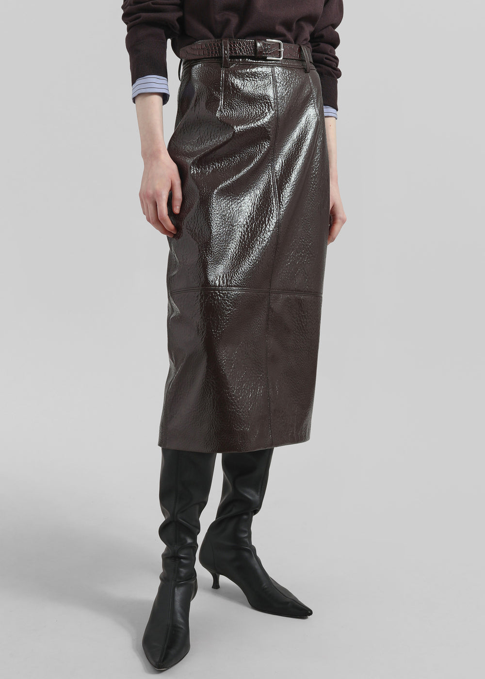 Taney Crackled Pencil Skirt - Brown - 1