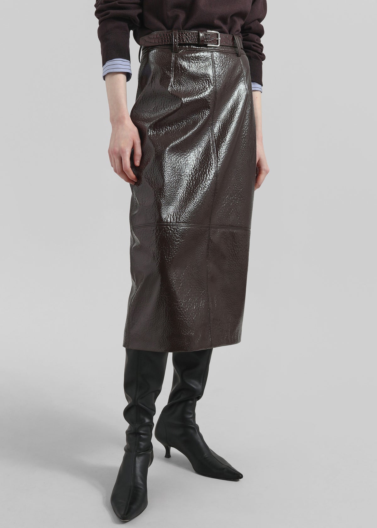 Taney Crackled Pencil Skirt - Brown - 2