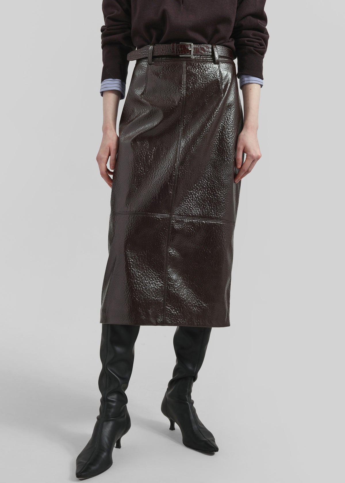 Taney Crackled Pencil Skirt - Brown - 5