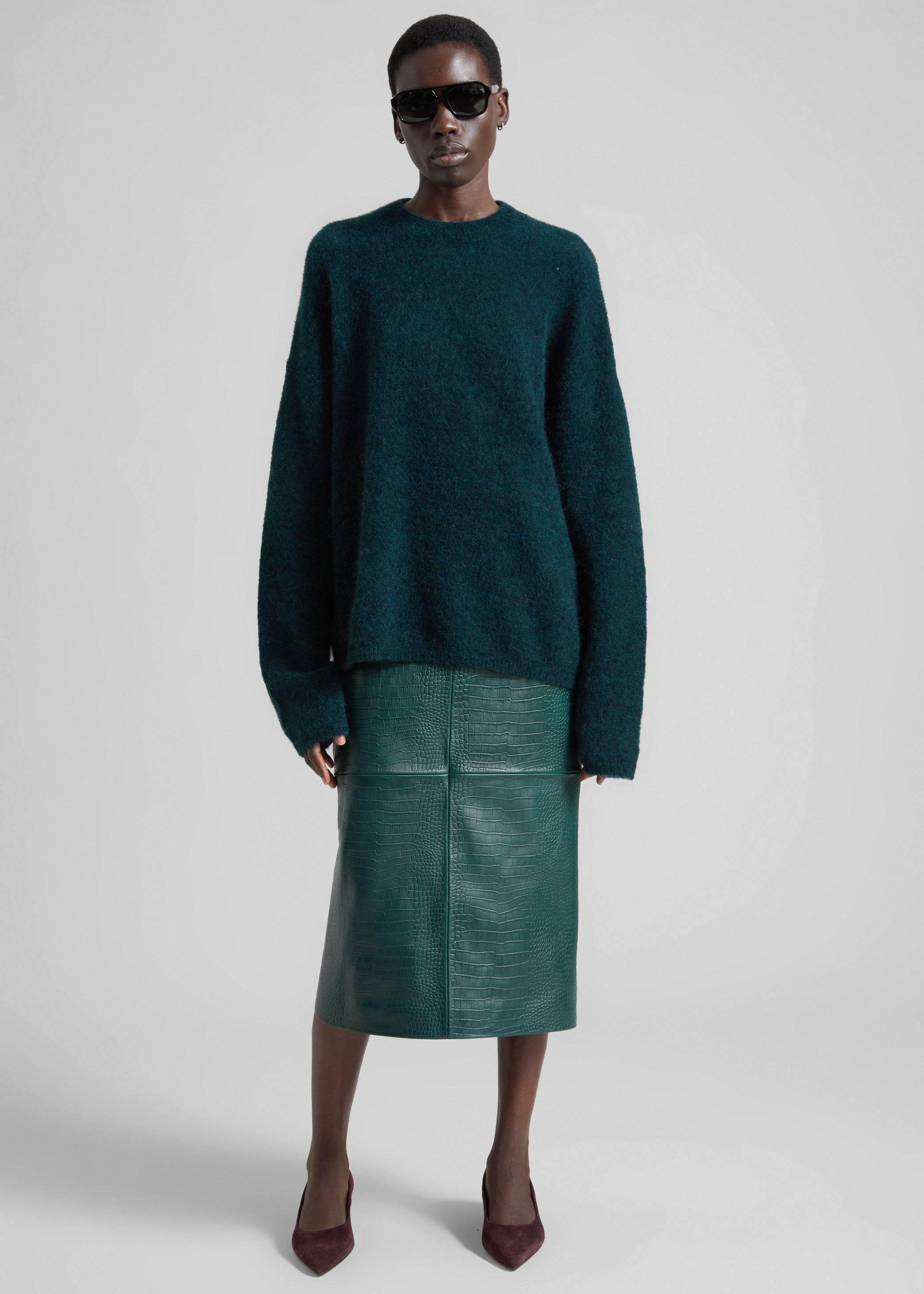 Shop the look image for Taney Croc Leather Pencil Skirt - Bottle Green