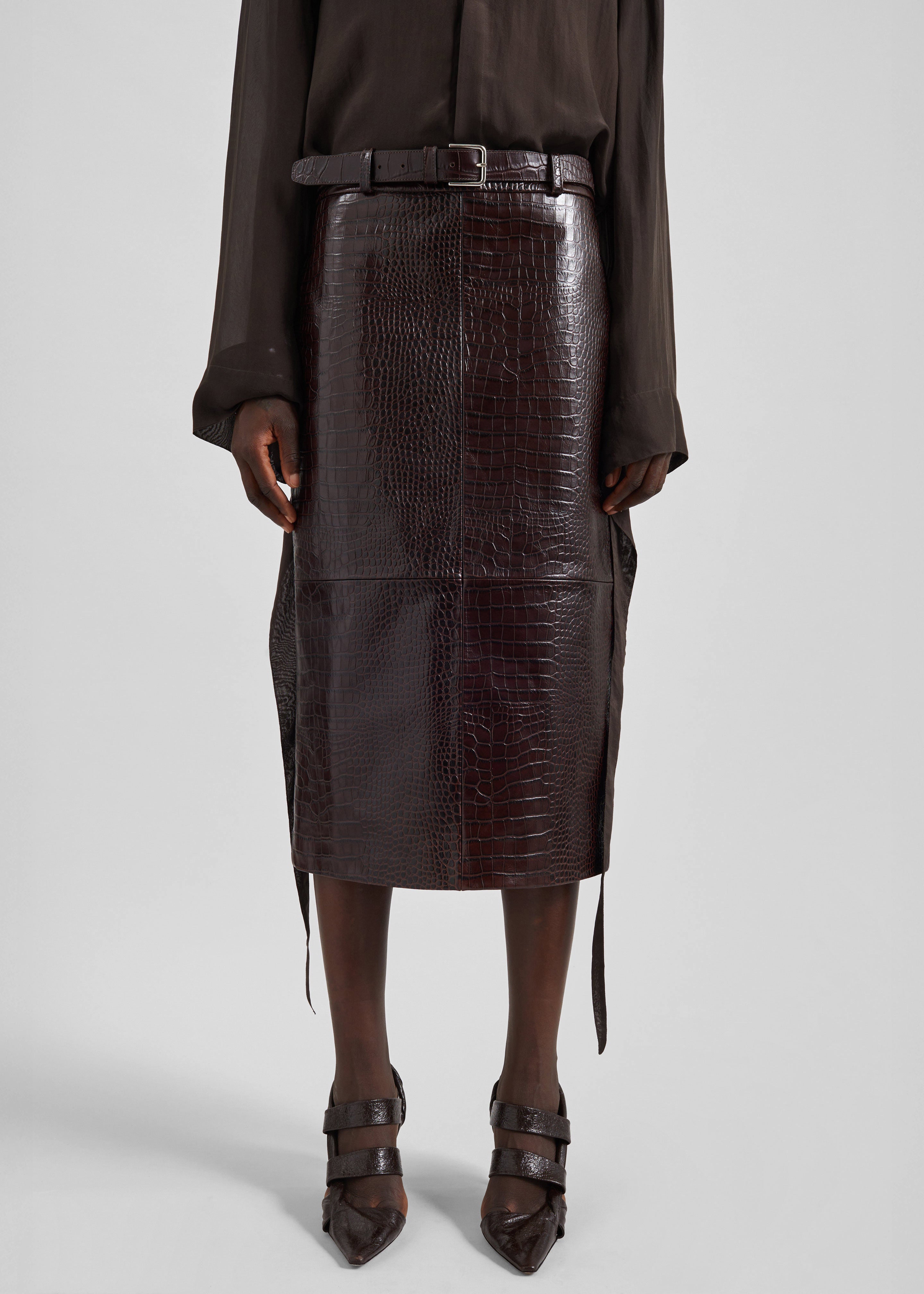 Taney Croc Leather Pencil Skirt - Dark Brown – The Frankie Shop