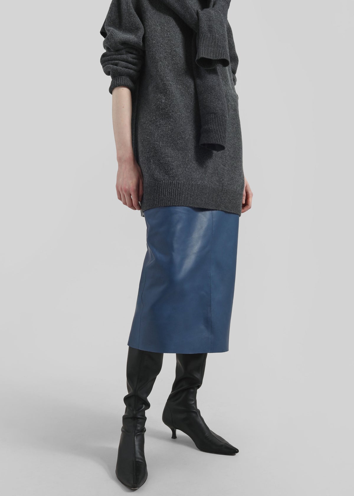 Taney Leather Midi Skirt - Cobalt - 5