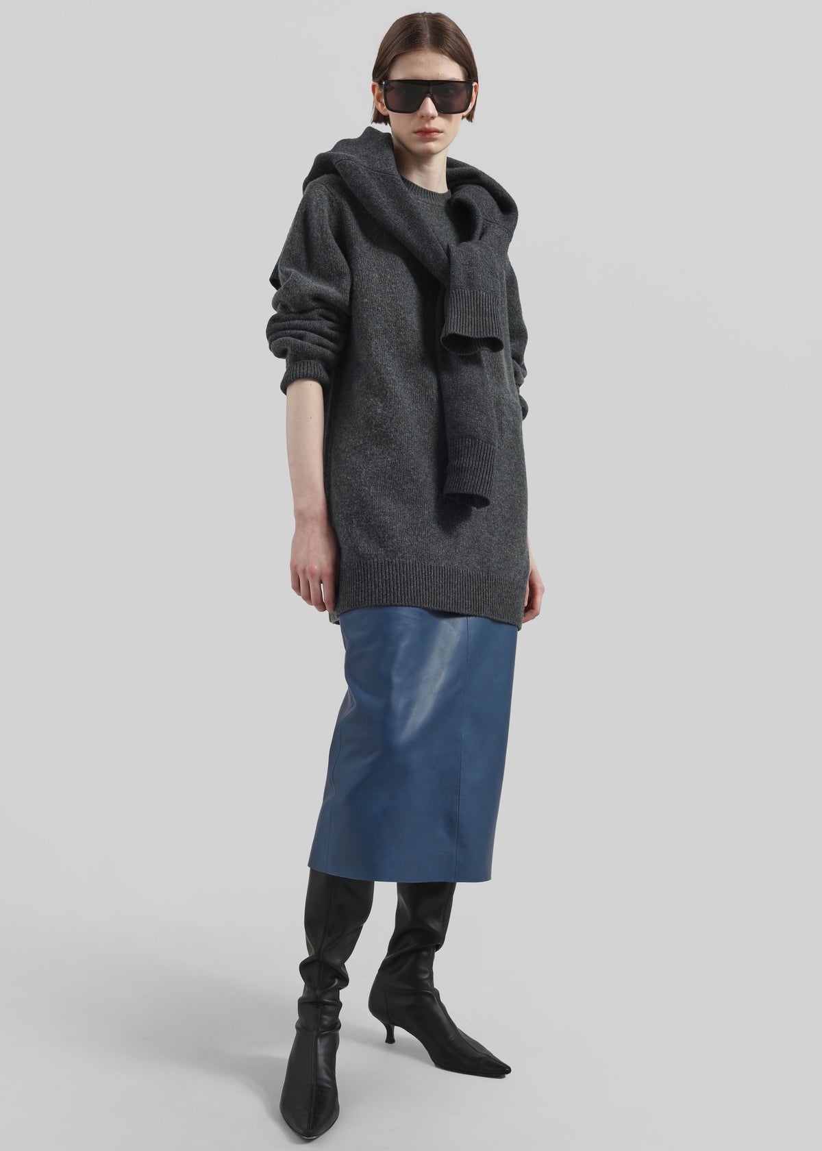 Taney Leather Midi Skirt - Cobalt - 4