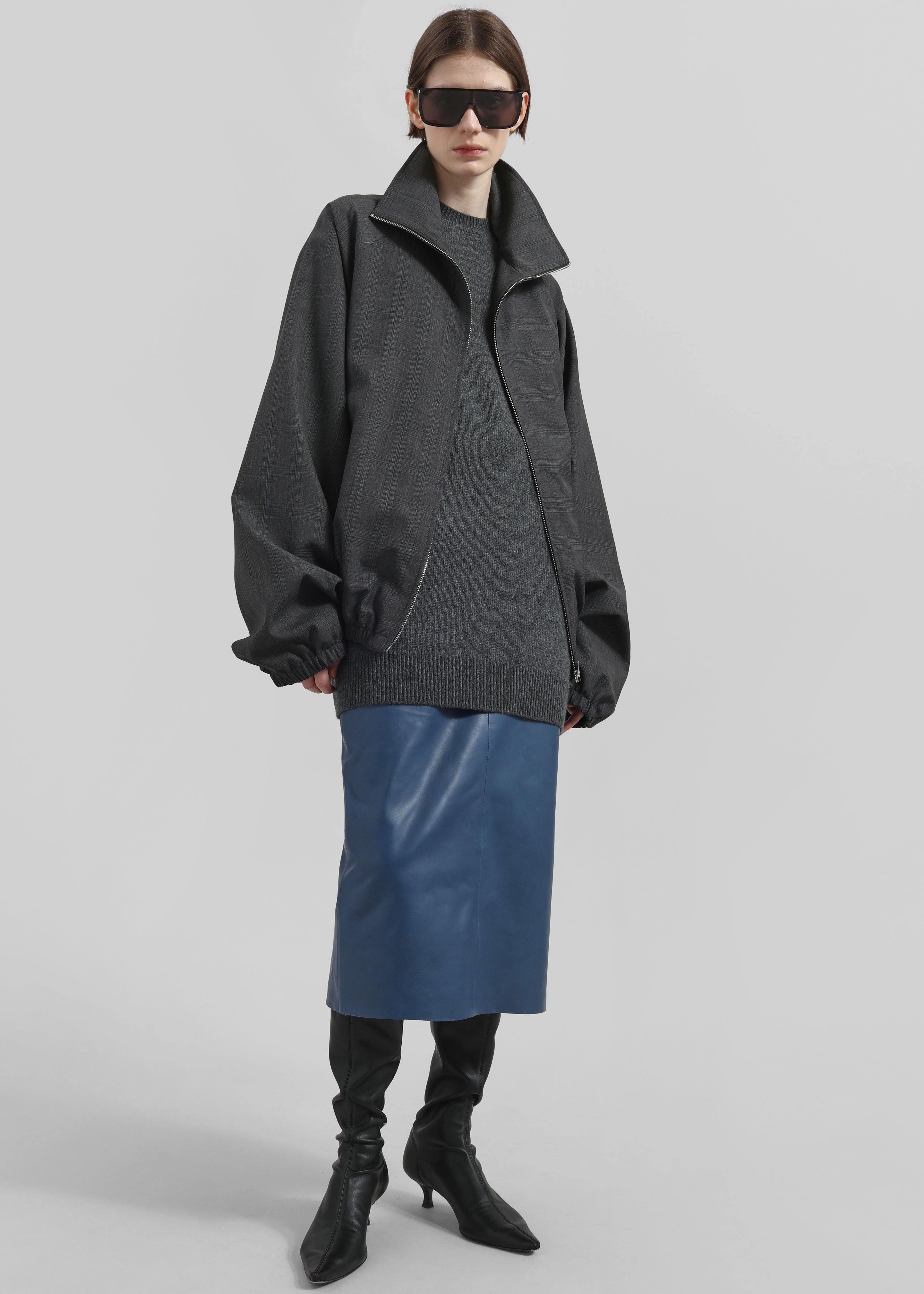 Taney Leather Midi Skirt - Cobalt - 8