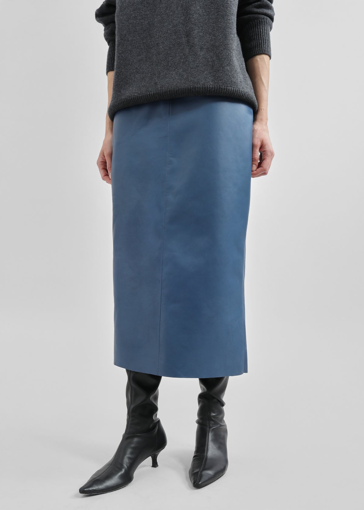 Taney Leather Midi Skirt - Cobalt - 7