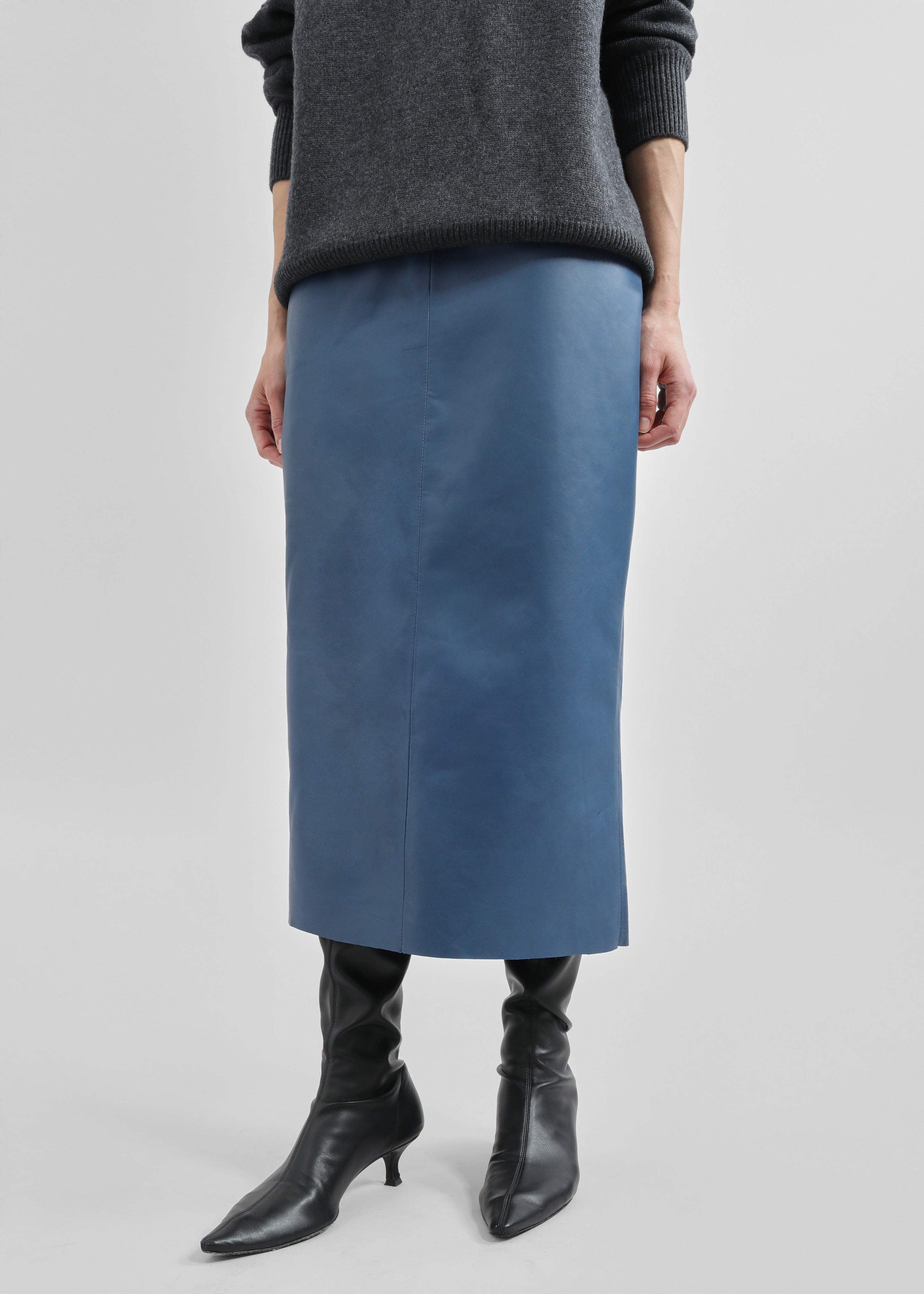 Taney Leather Midi Skirt - Cobalt - 7