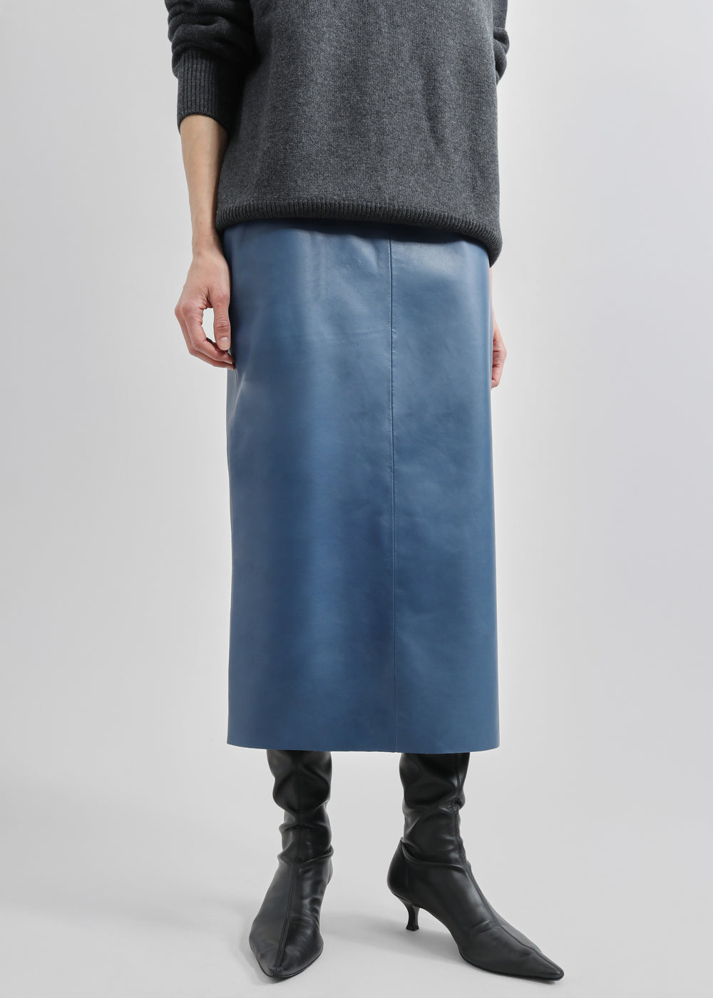 Taney Leather Midi Skirt - Cobalt - 1