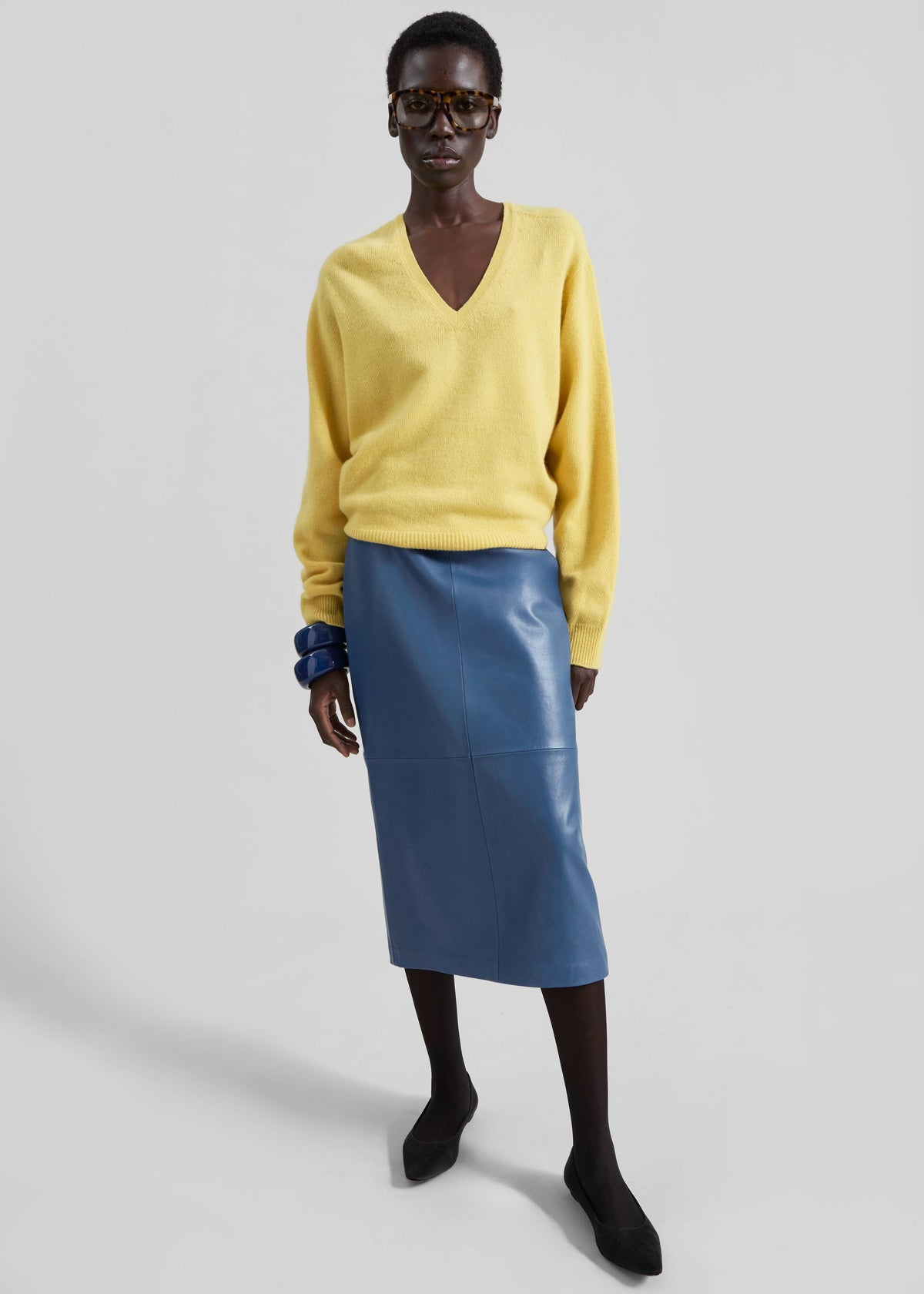 Taney Leather Midi Skirt - Cobalt - 6