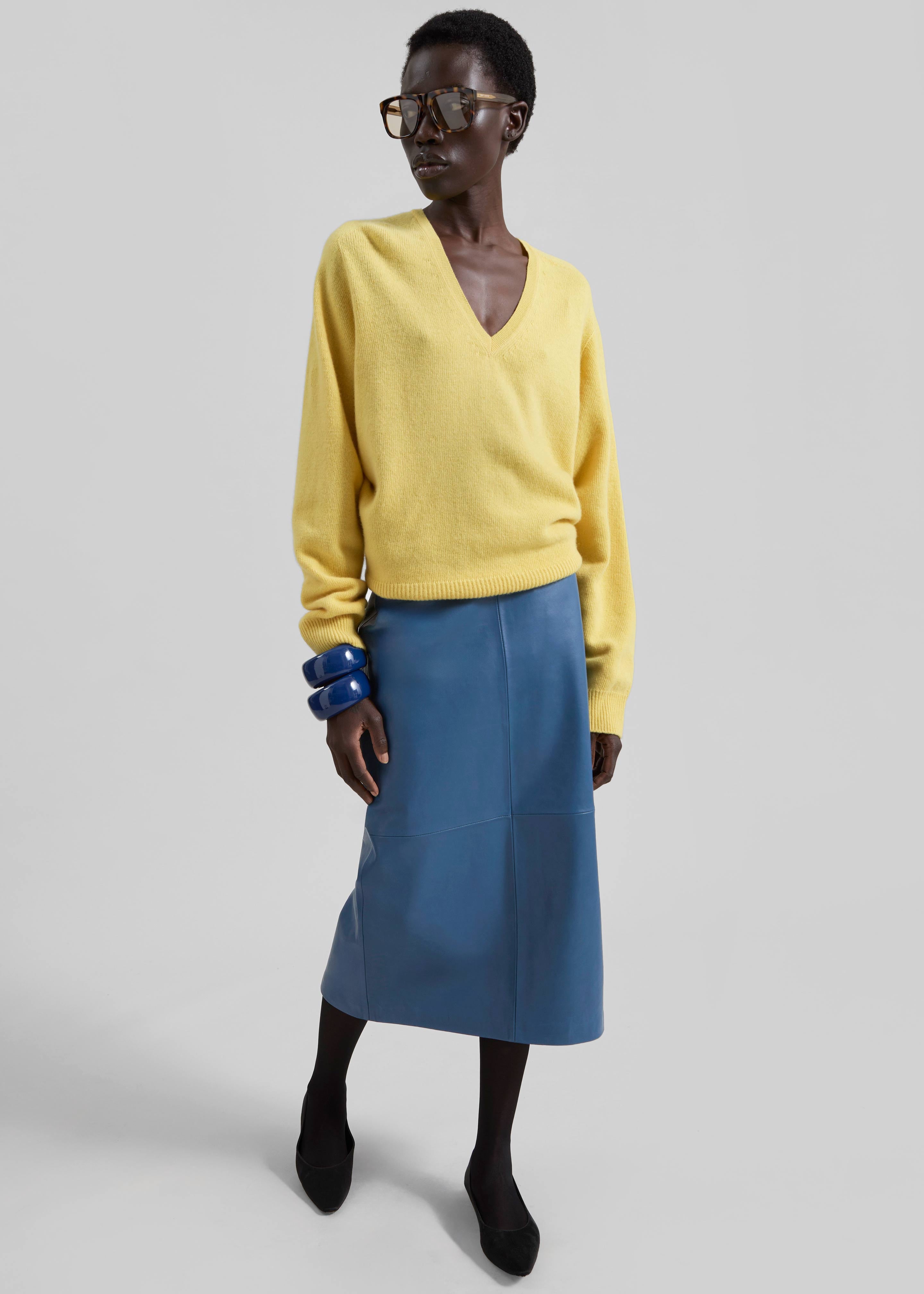 Taney Leather Midi Skirt - Cobalt - 2