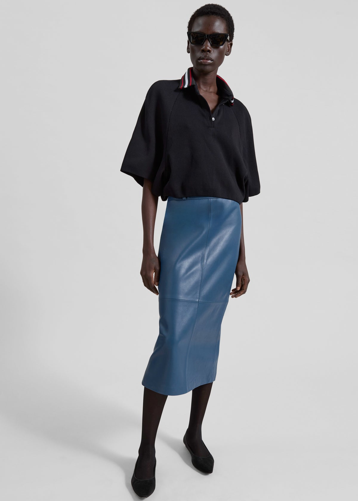 Taney Leather Midi Skirt - Cobalt - 1