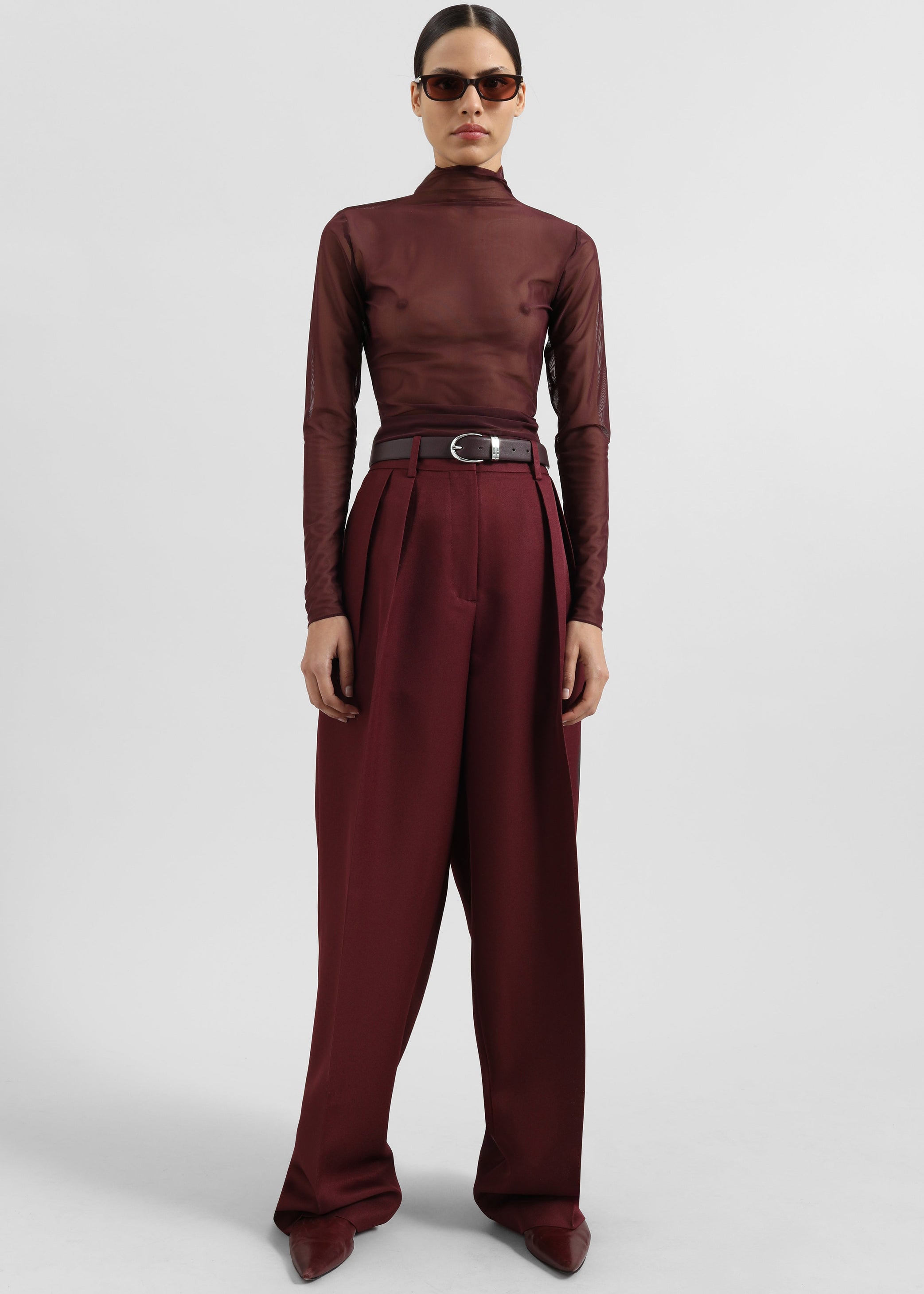 Shop the look image for Tansy Pleated Trousers - Burgundy