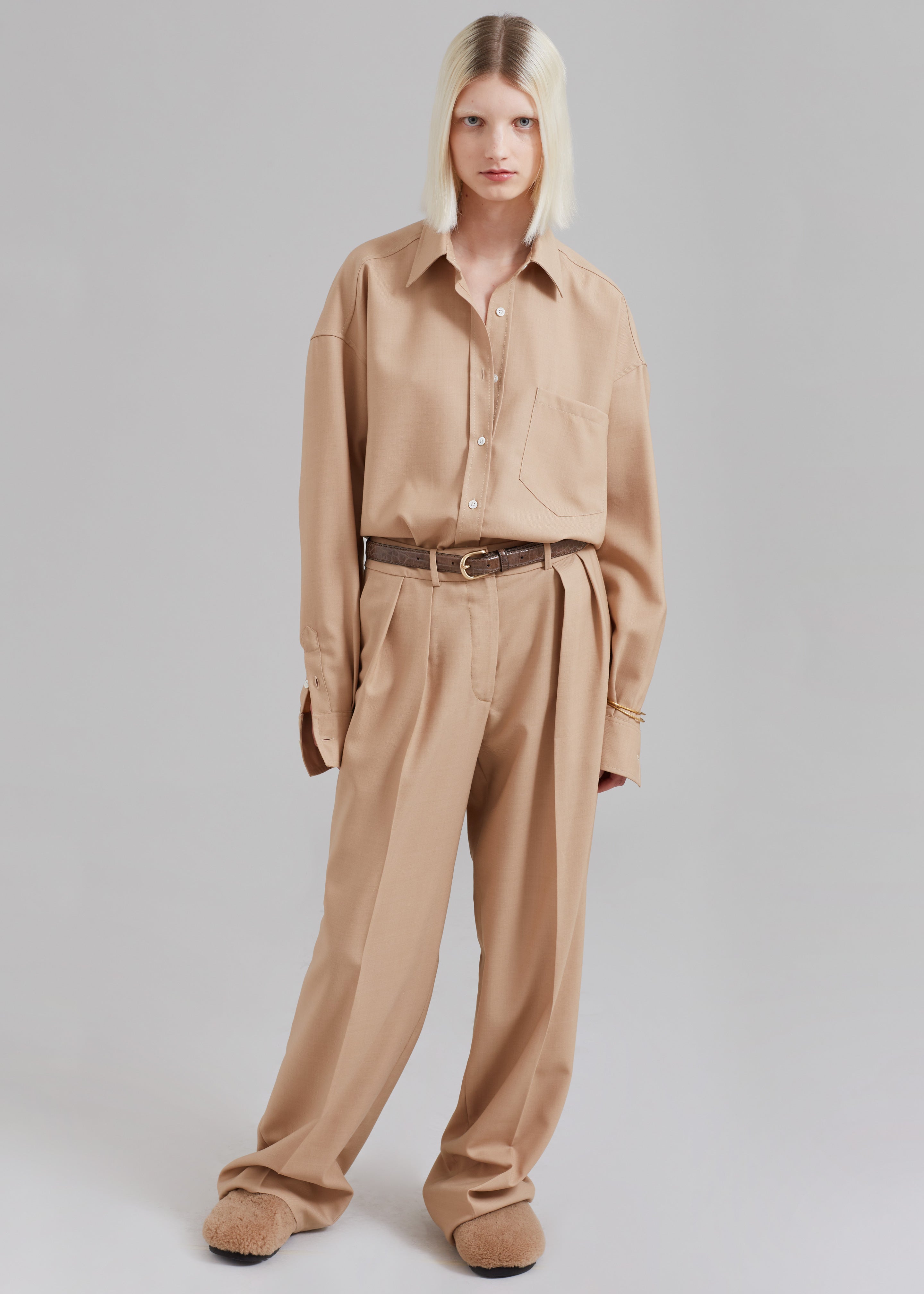 Tansy Pleated Twill Trousers - Camel - 1