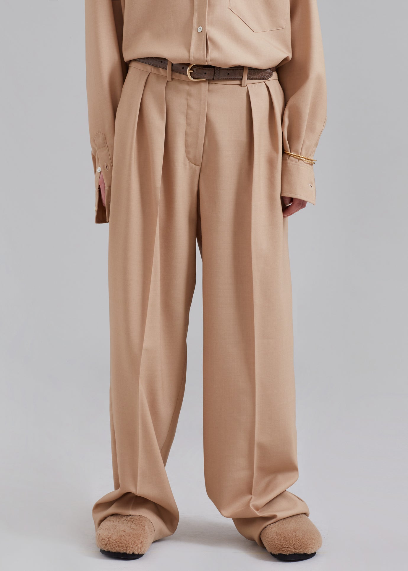 Tansy Pleated Twill Trousers - Camel - 1