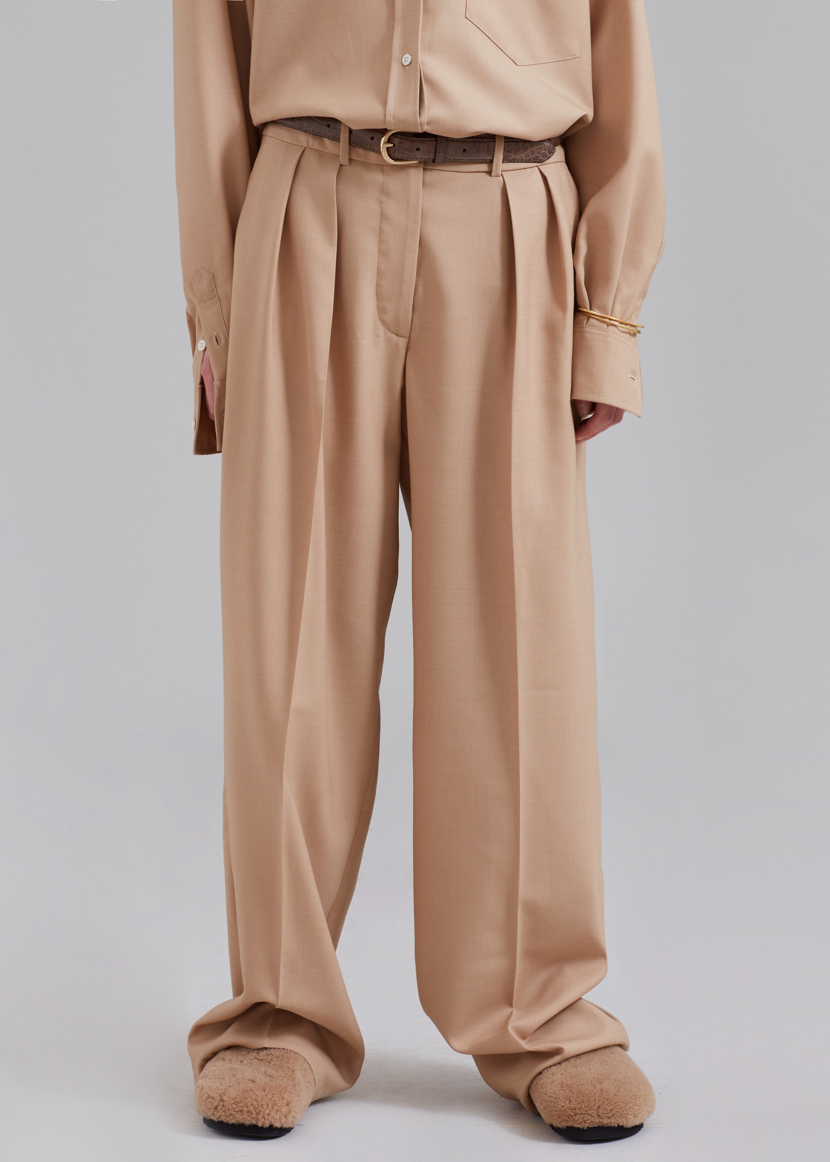 Tansy Pleated Twill Trousers - Camel - 2