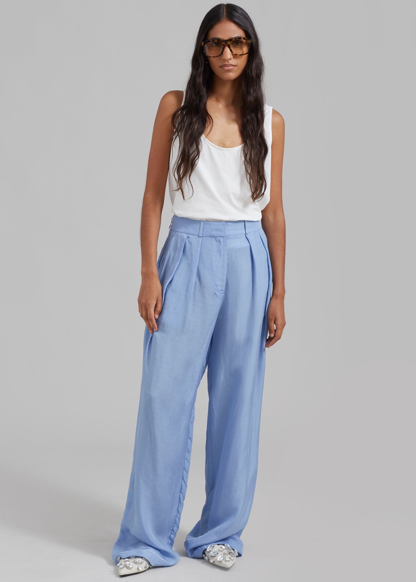 Tansy Silky Pleated Trousers - Light Blue - 1