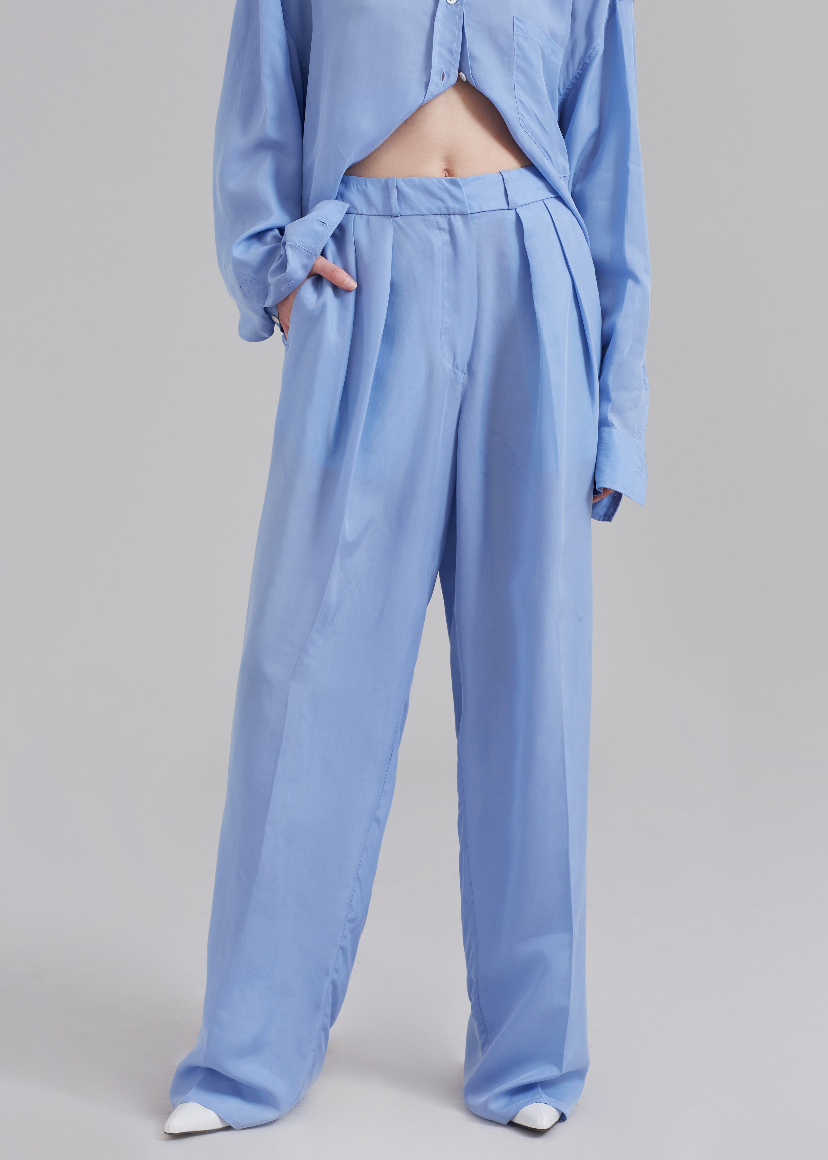 Tansy Silky Pleated Trousers - Light Blue - 6