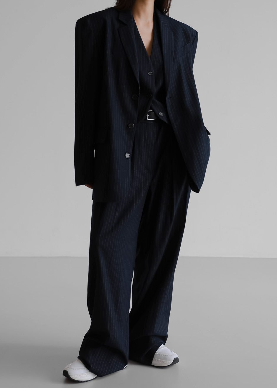 Shop the look image for Tansy Tailored Vest - Navy Pinstripe