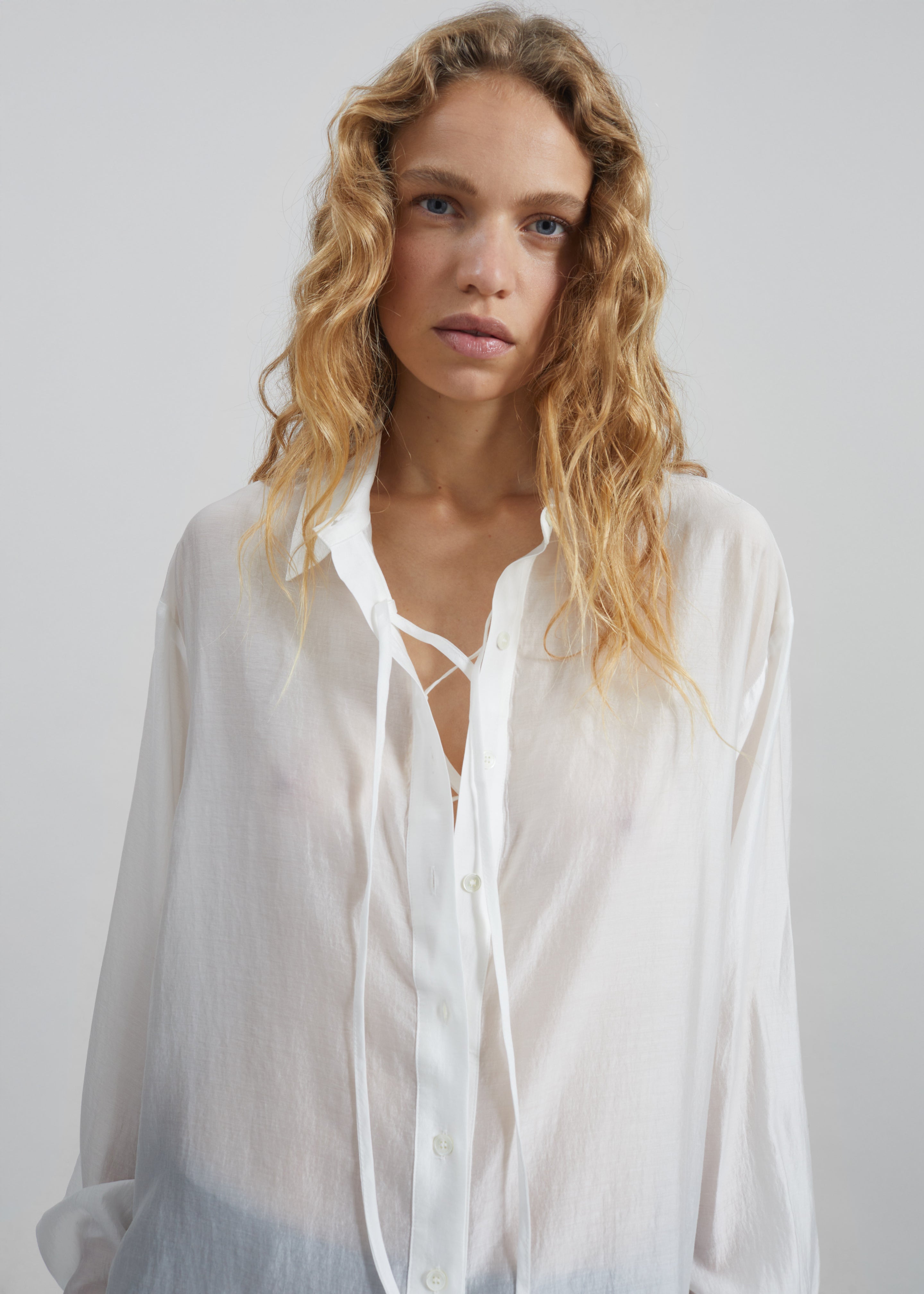 Tarra Tie-Front Sheer Shirt - White – The Frankie Shop