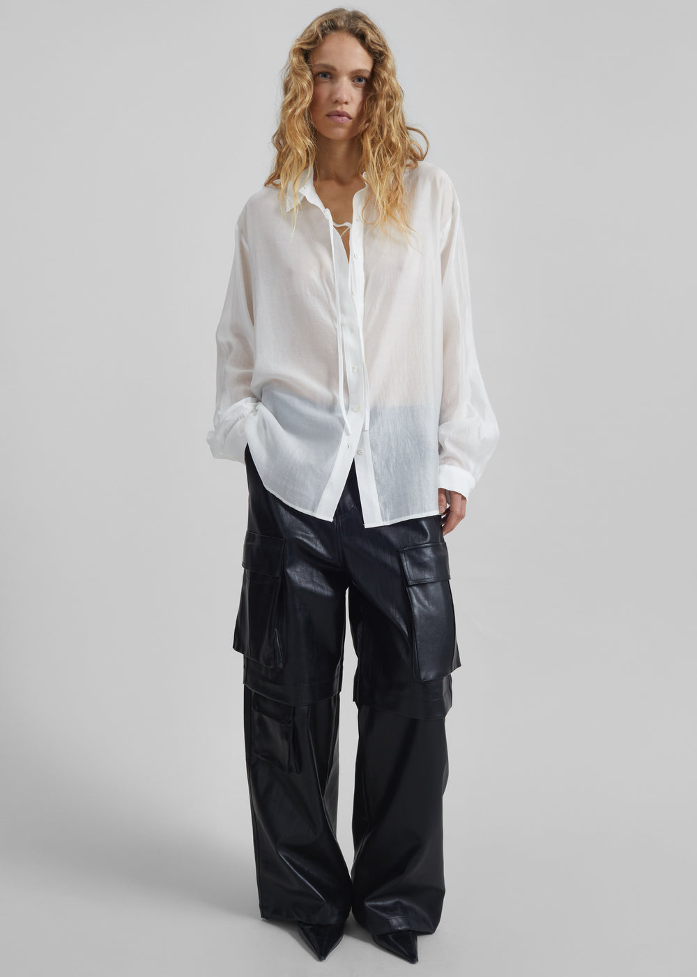 Tarra Tie-Front Sheer Shirt - White - 1