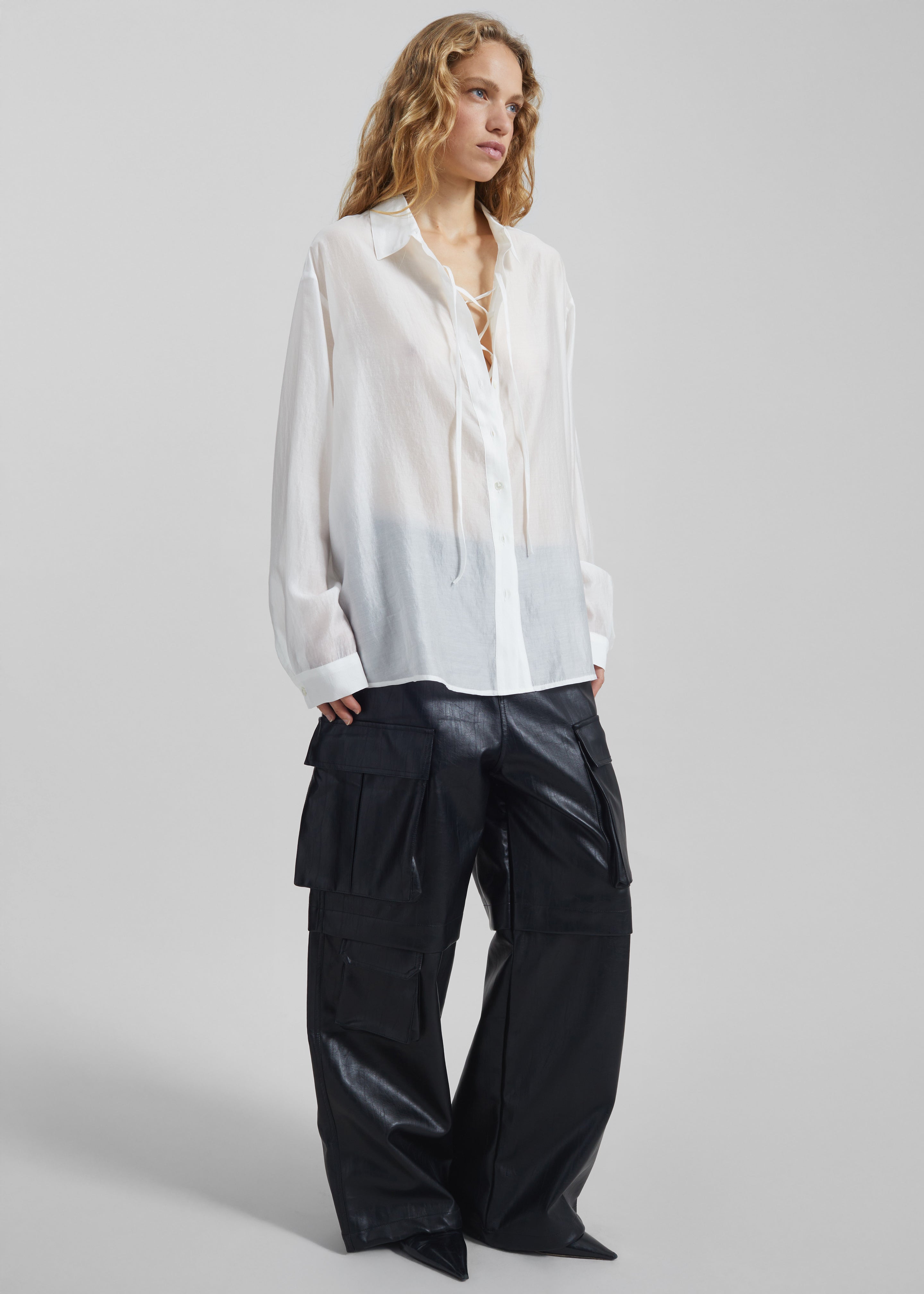 Tarra Tie-Front Sheer Shirt - White - 5