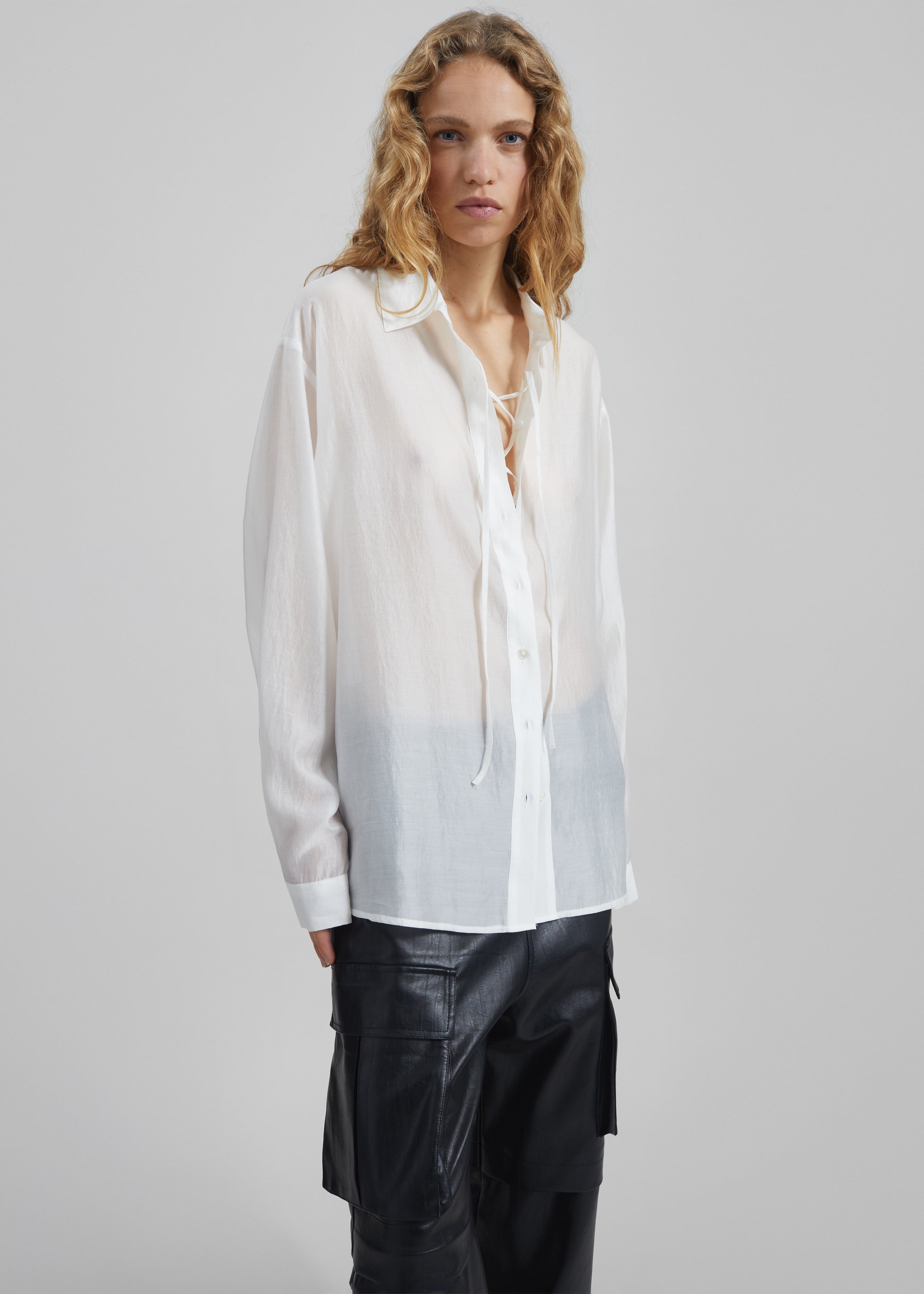 Tarra Tie-Front Sheer Shirt - White – The Frankie Shop