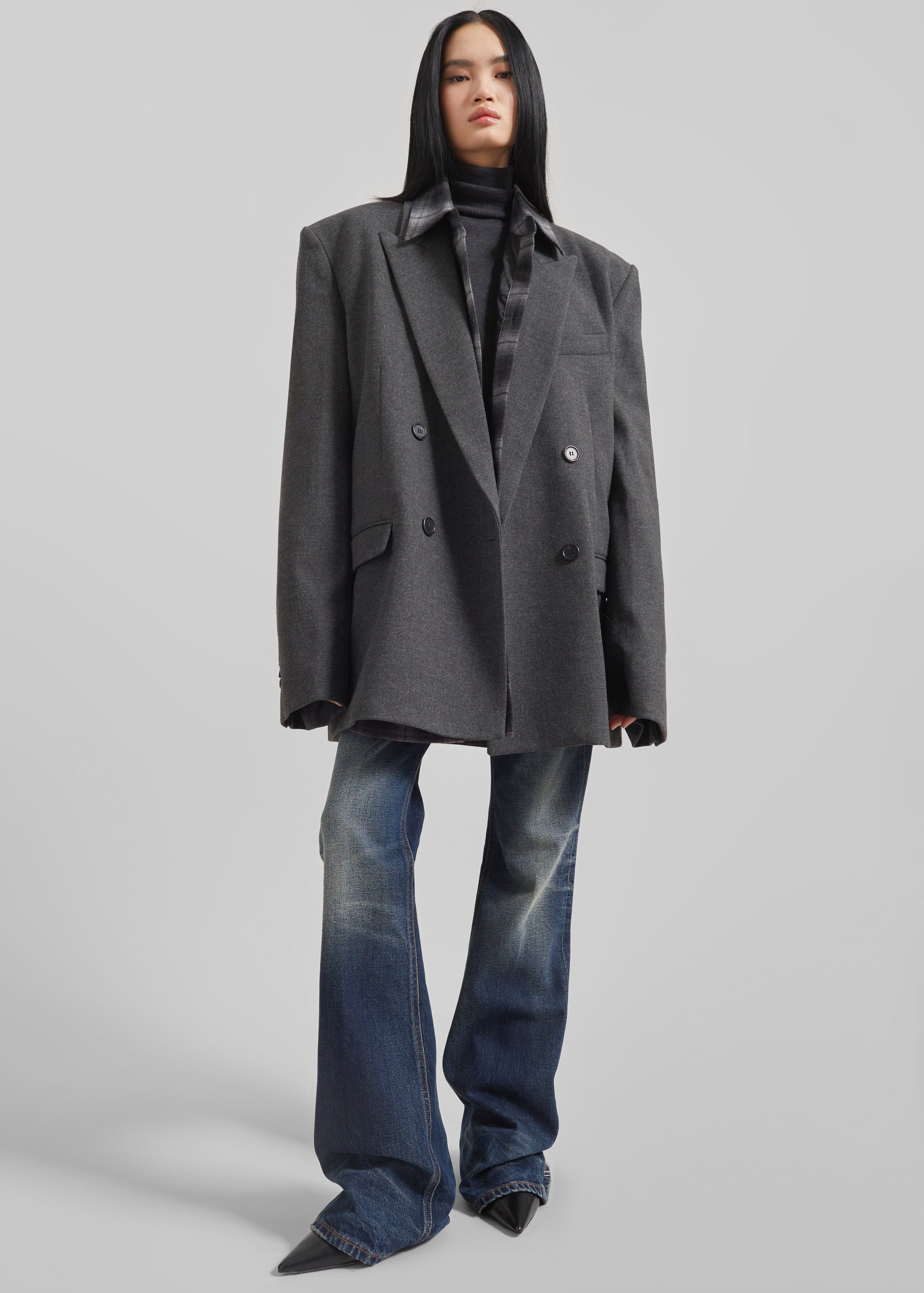 Shop the look image for Tarvis Double Breasted Blazer - Dark Grey