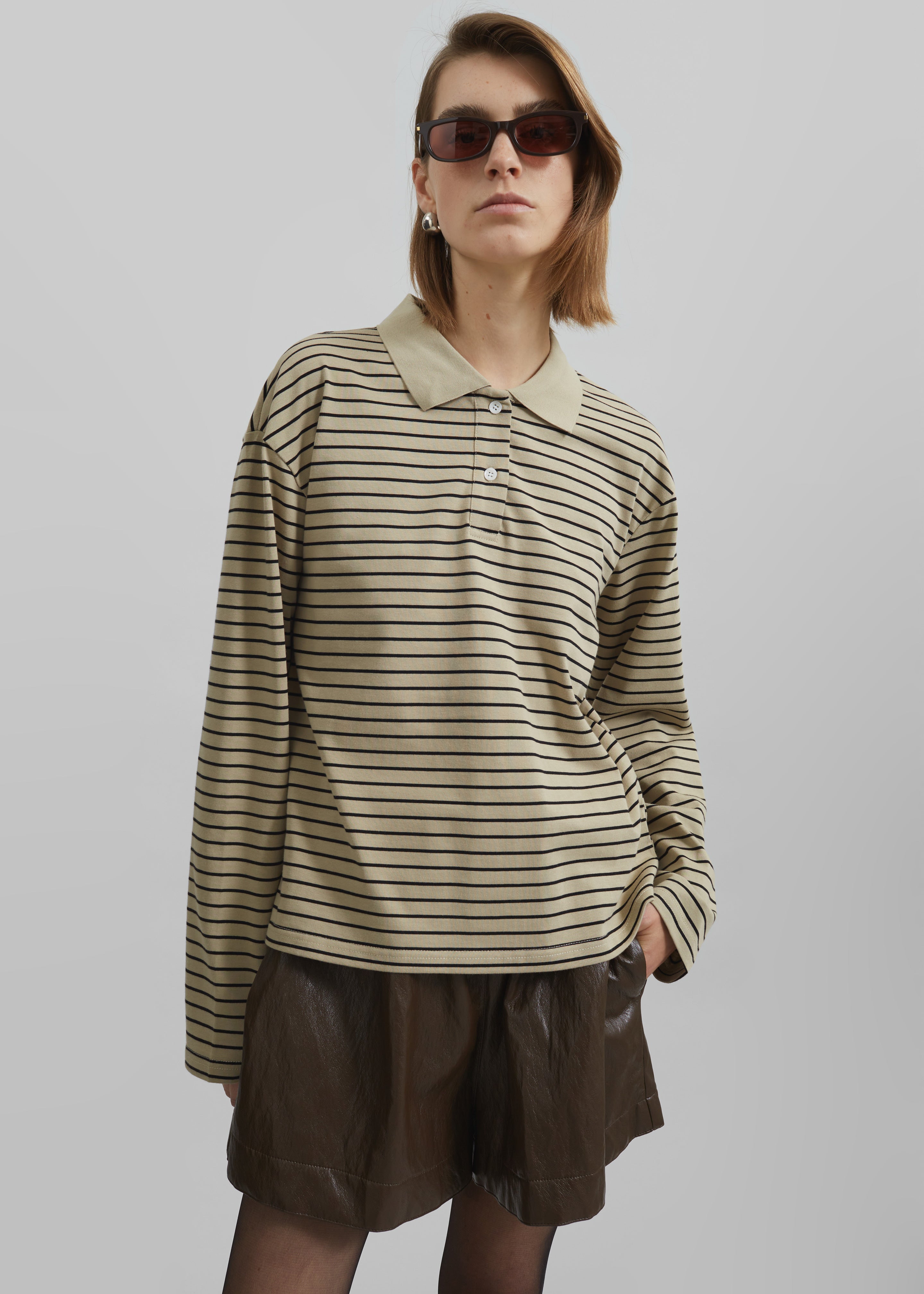 Taryn Striped Polo - Beige/Black Stripe - 1