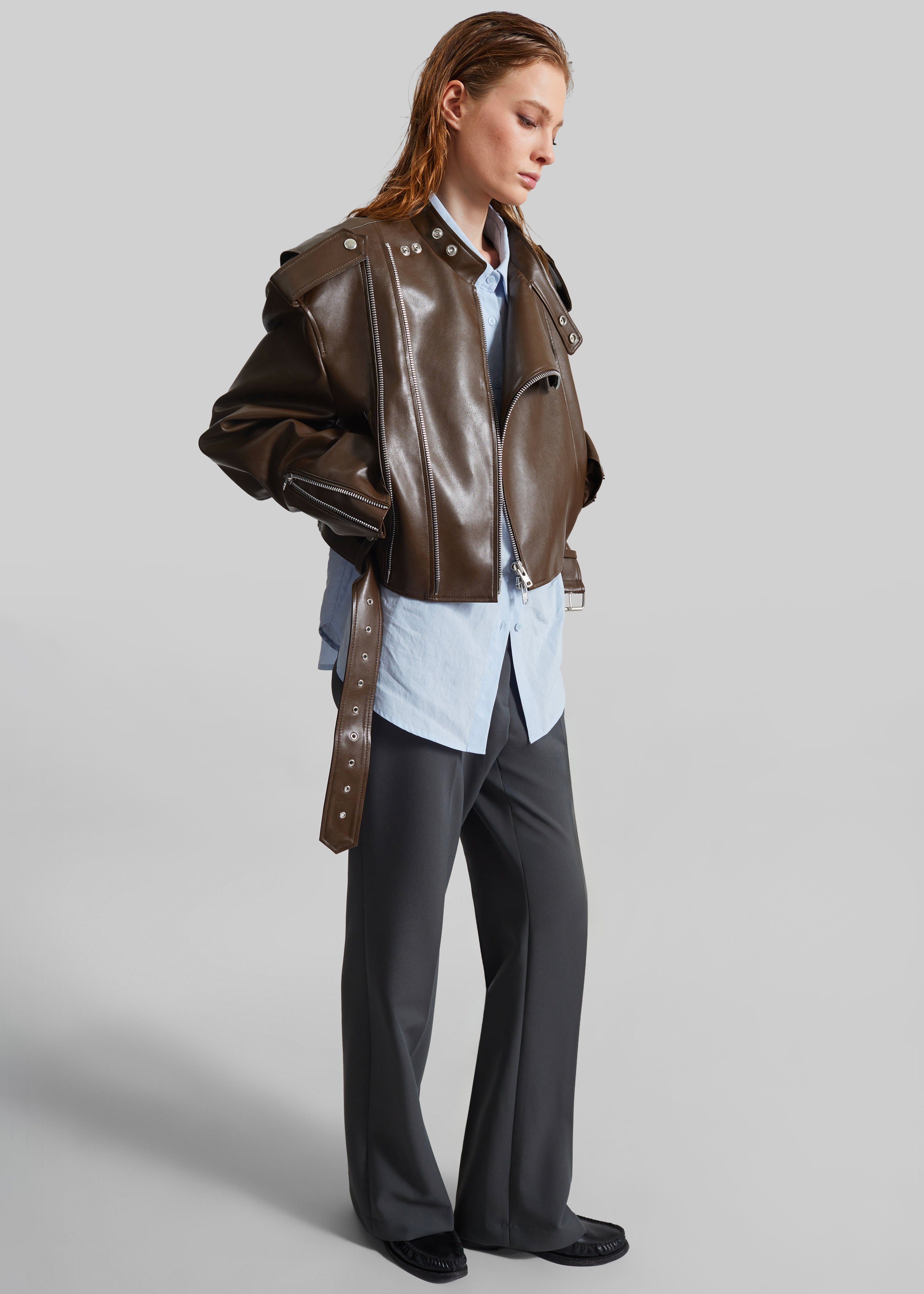 Teagan Boxy Faux Leather Jacket - Brown - 9