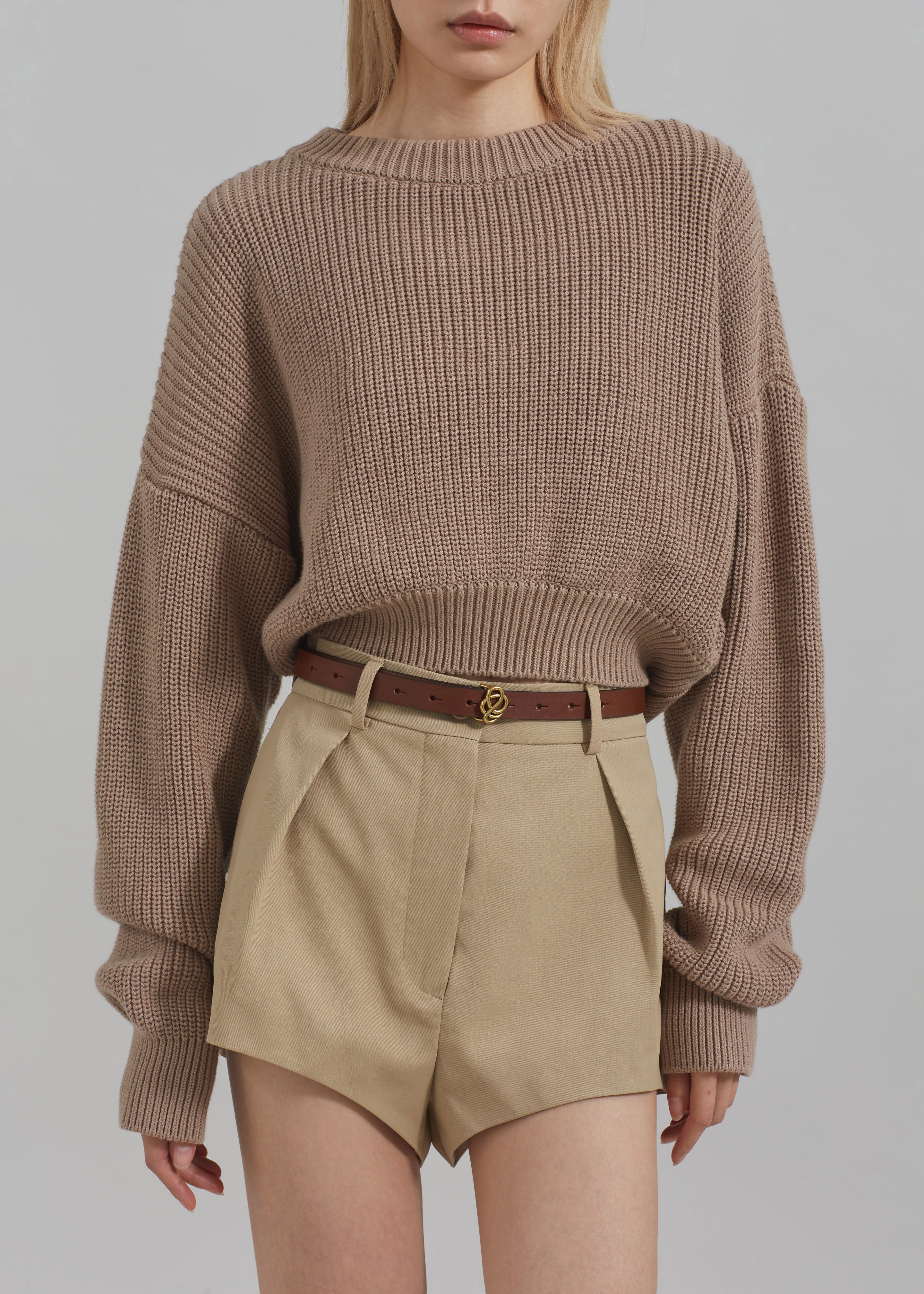 Teague Cropped Sweater - Beige - 3