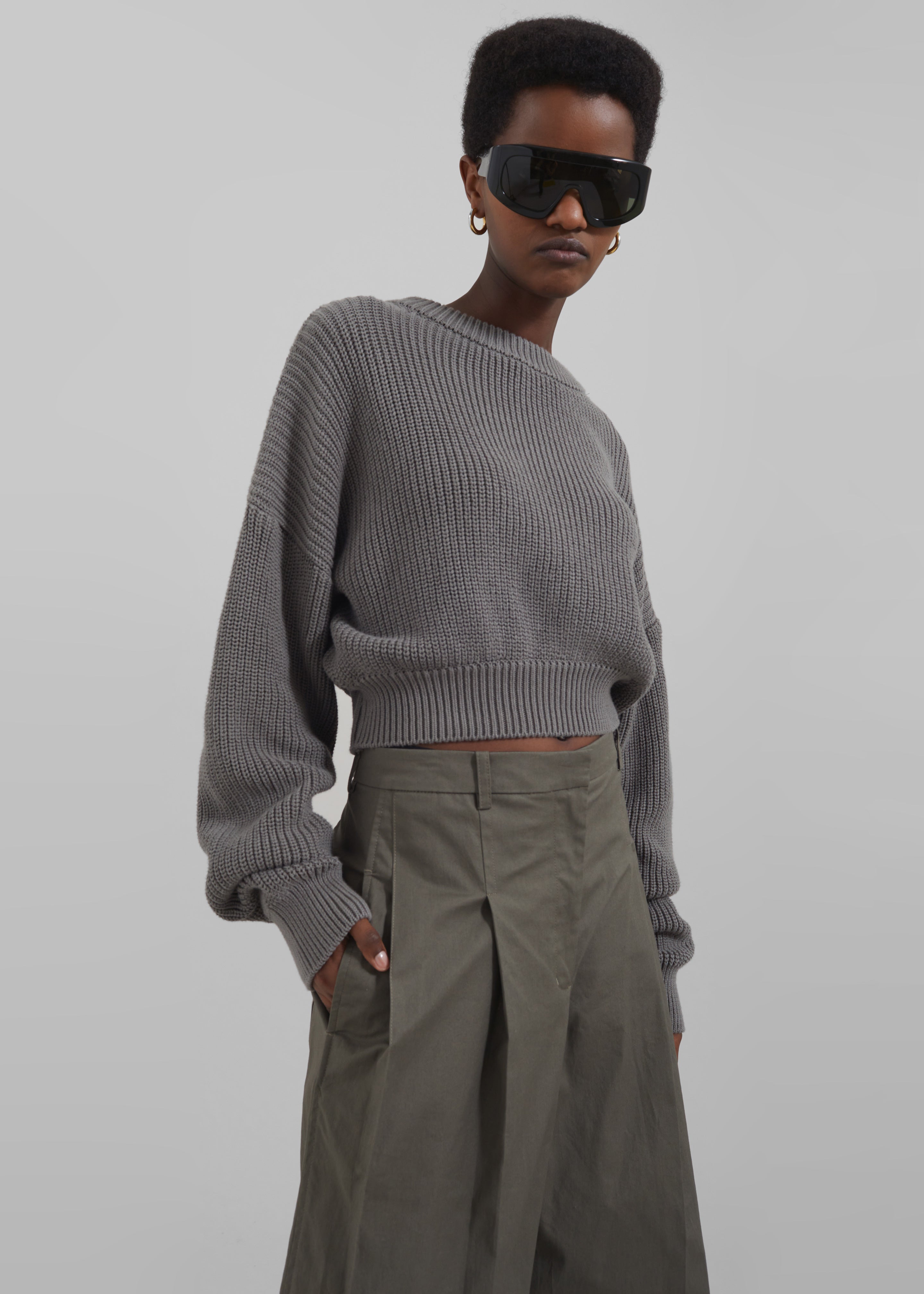 Teague Cropped Sweater - Khaki - 1