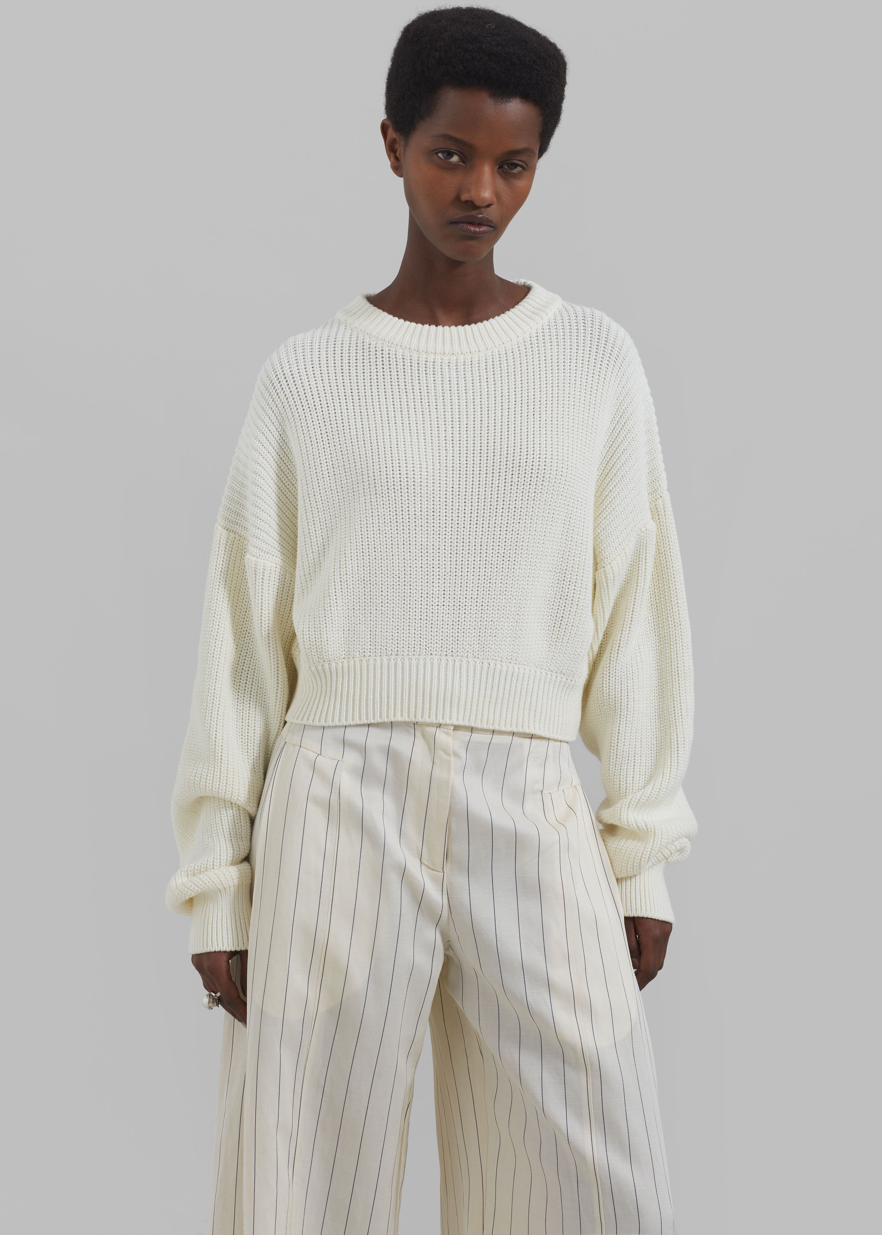 Teague Cropped Sweater - White - 4