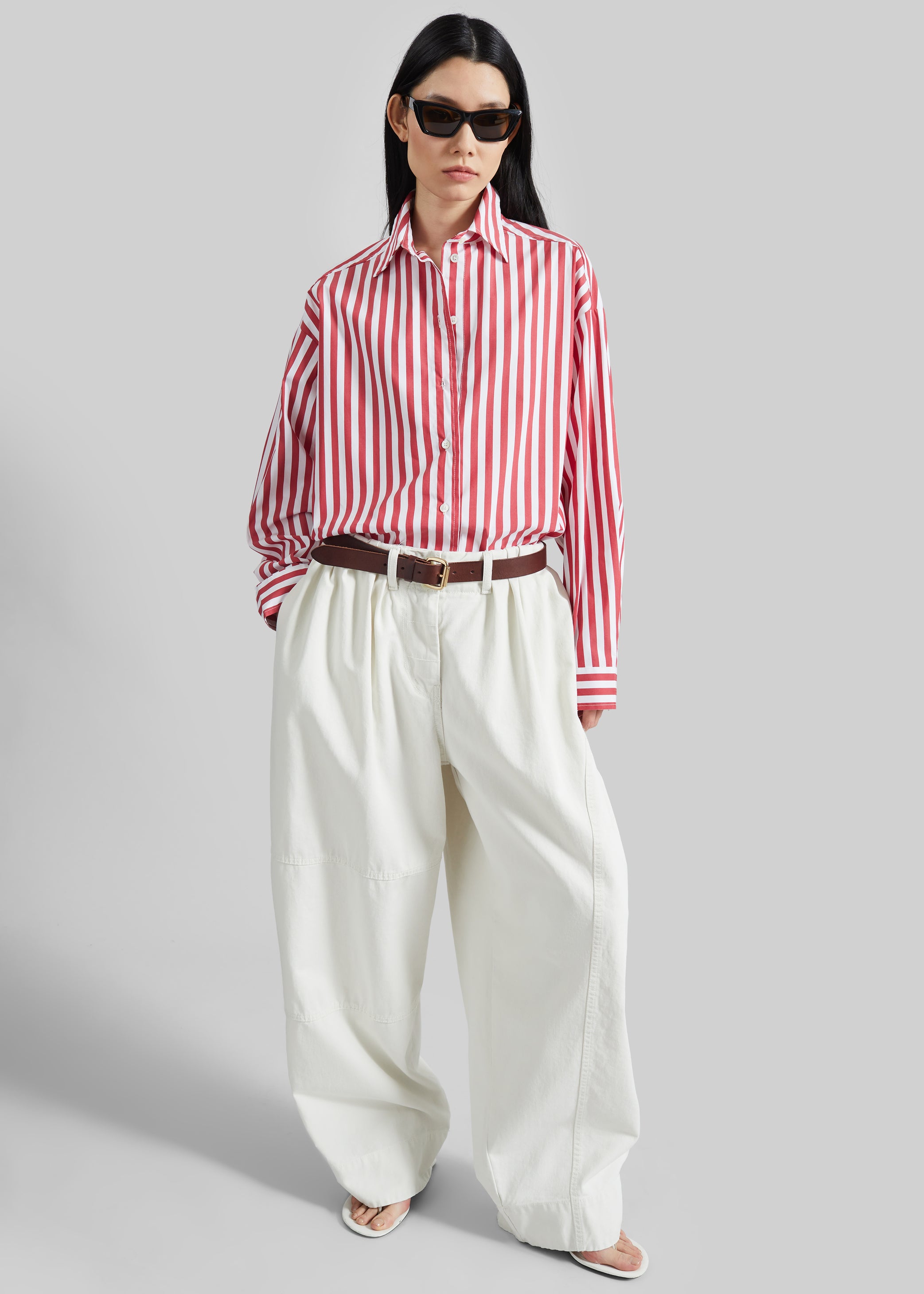 Shop the look image for Teano Belted Curved Pants - Off White