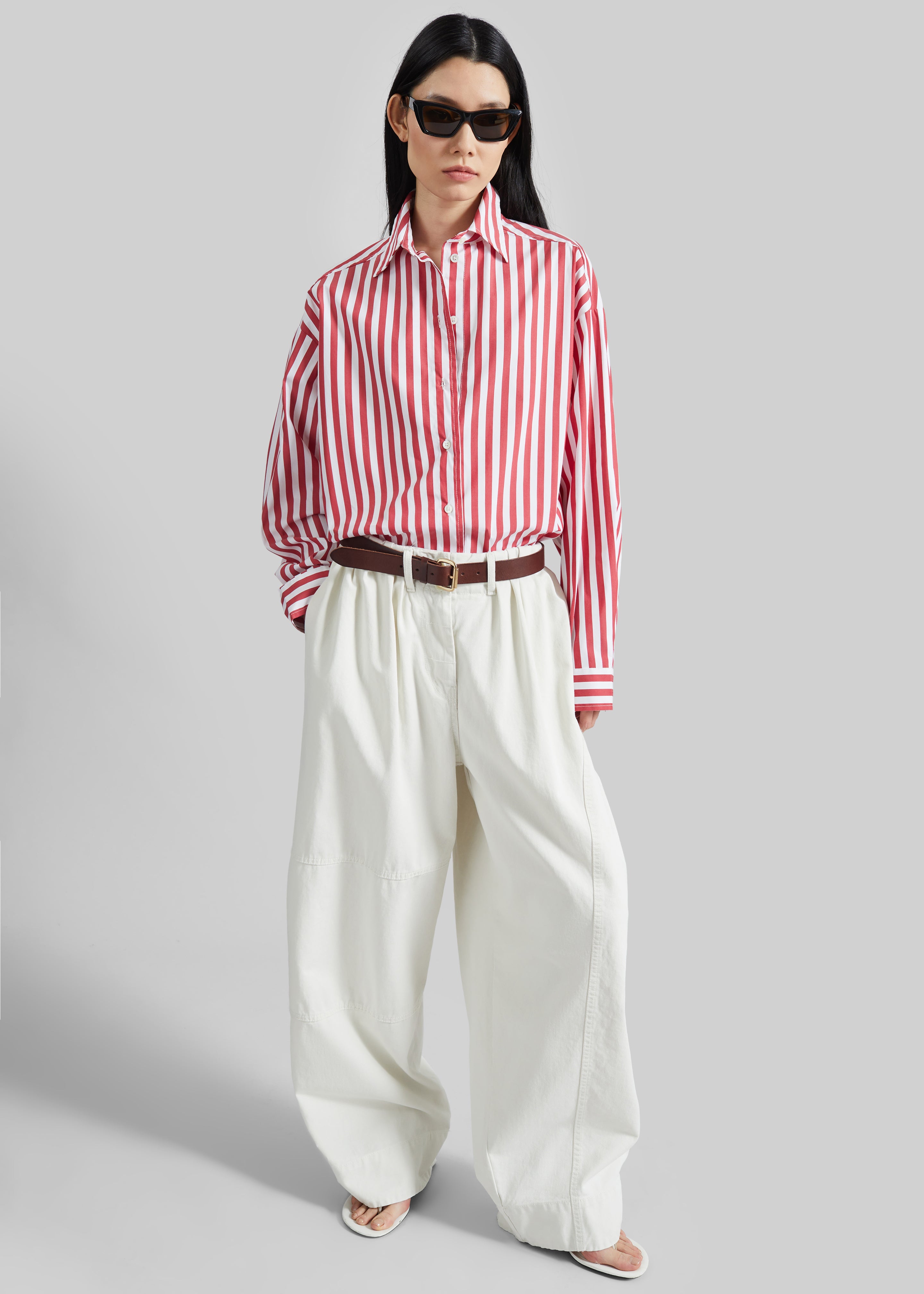 Teano Belted Curved Pants - Off White - 1