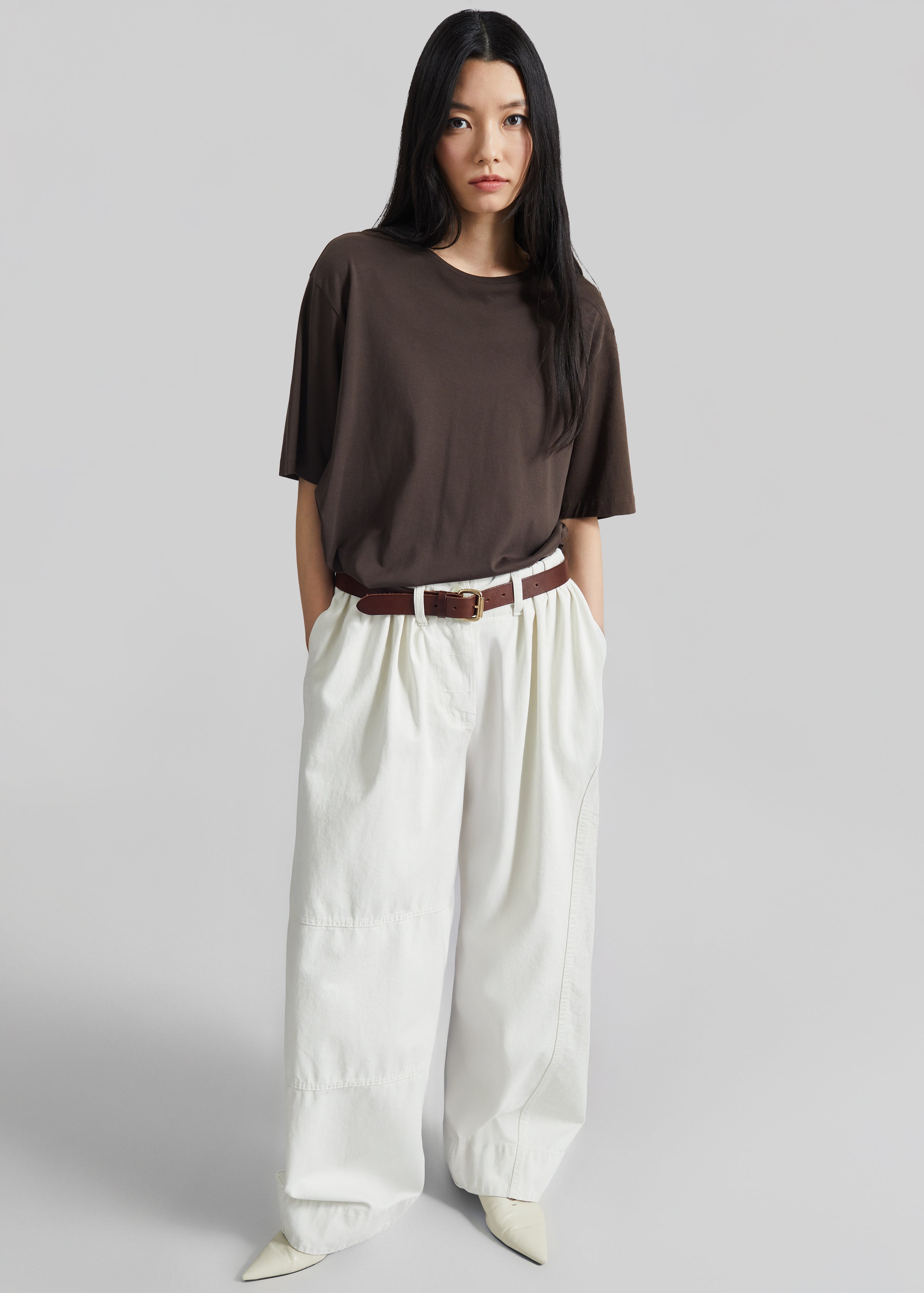 Teano Belted Curved Pants - Off White - 7