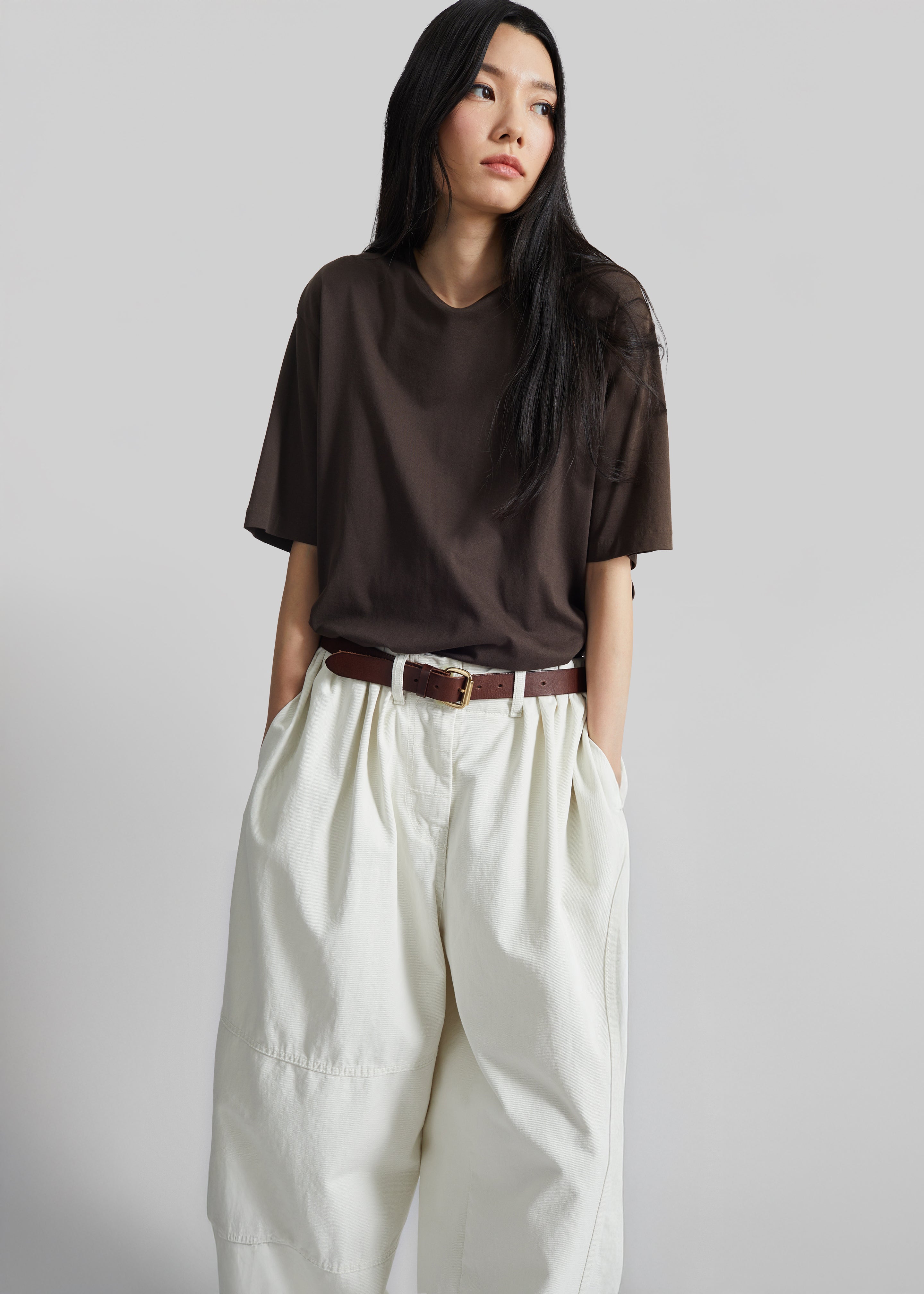 Teano Belted Curved Pants - Off White - 9