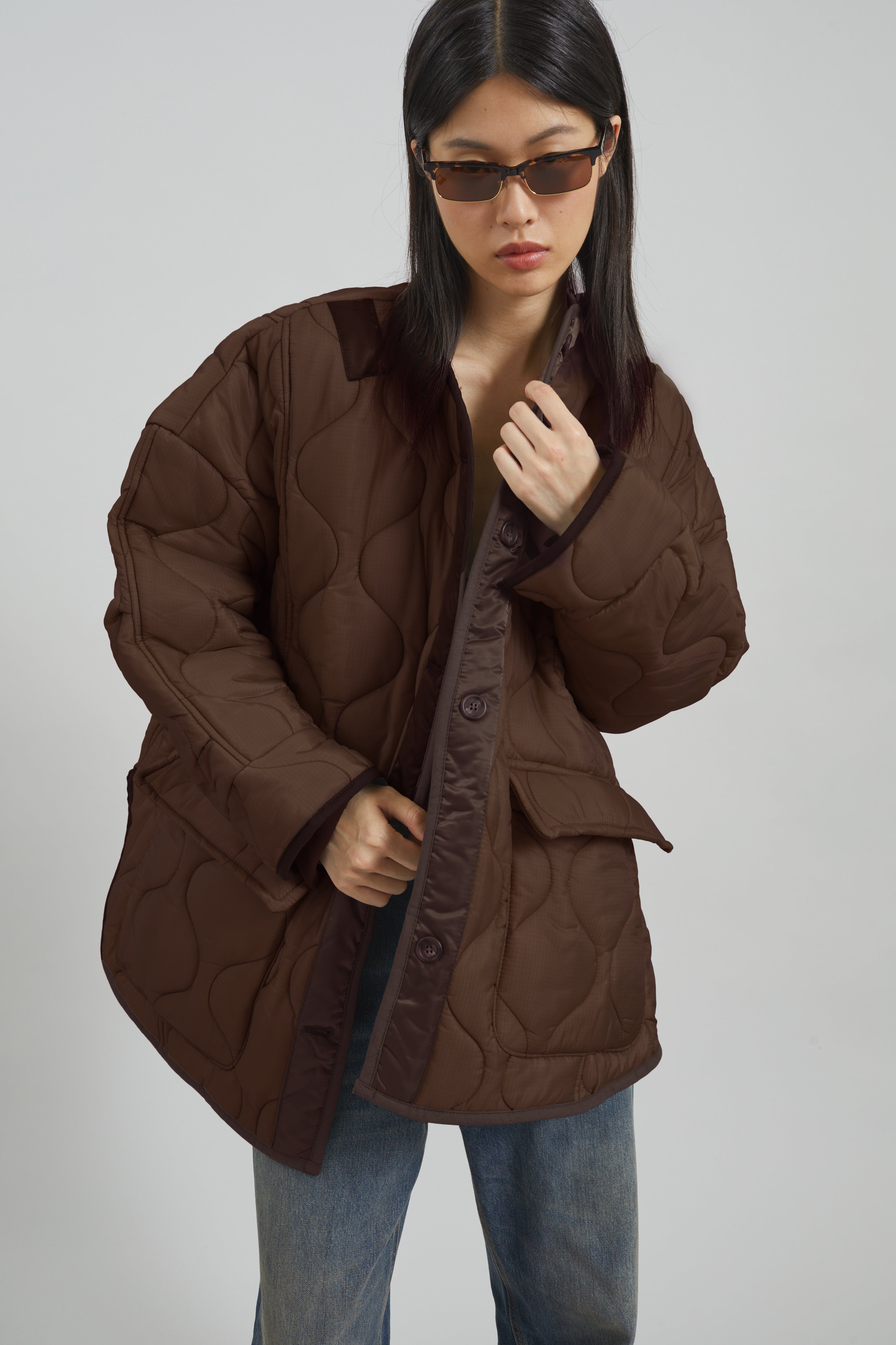 digne collarless jacket coat モスグリーン 中古・古着通販】digne (ディニュ) collarless jacket coat モス