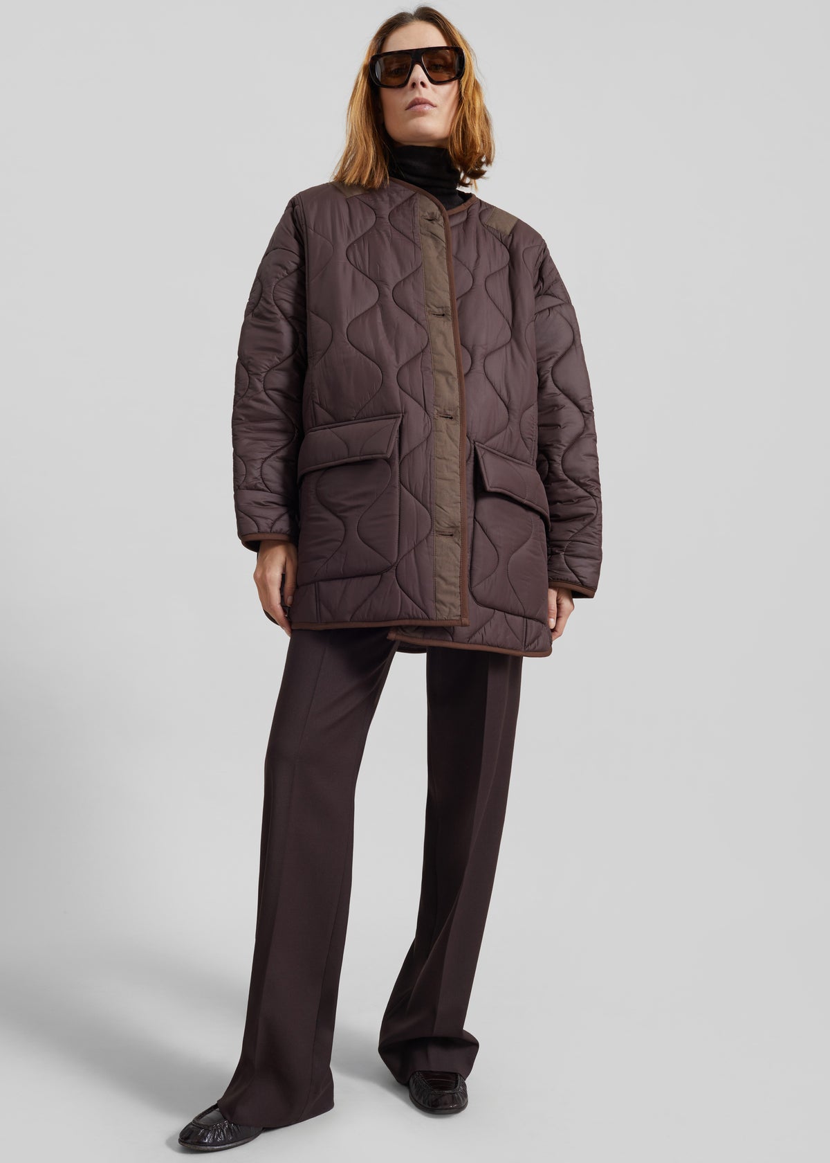 Teddy Quilted Jacket - Brown - 5