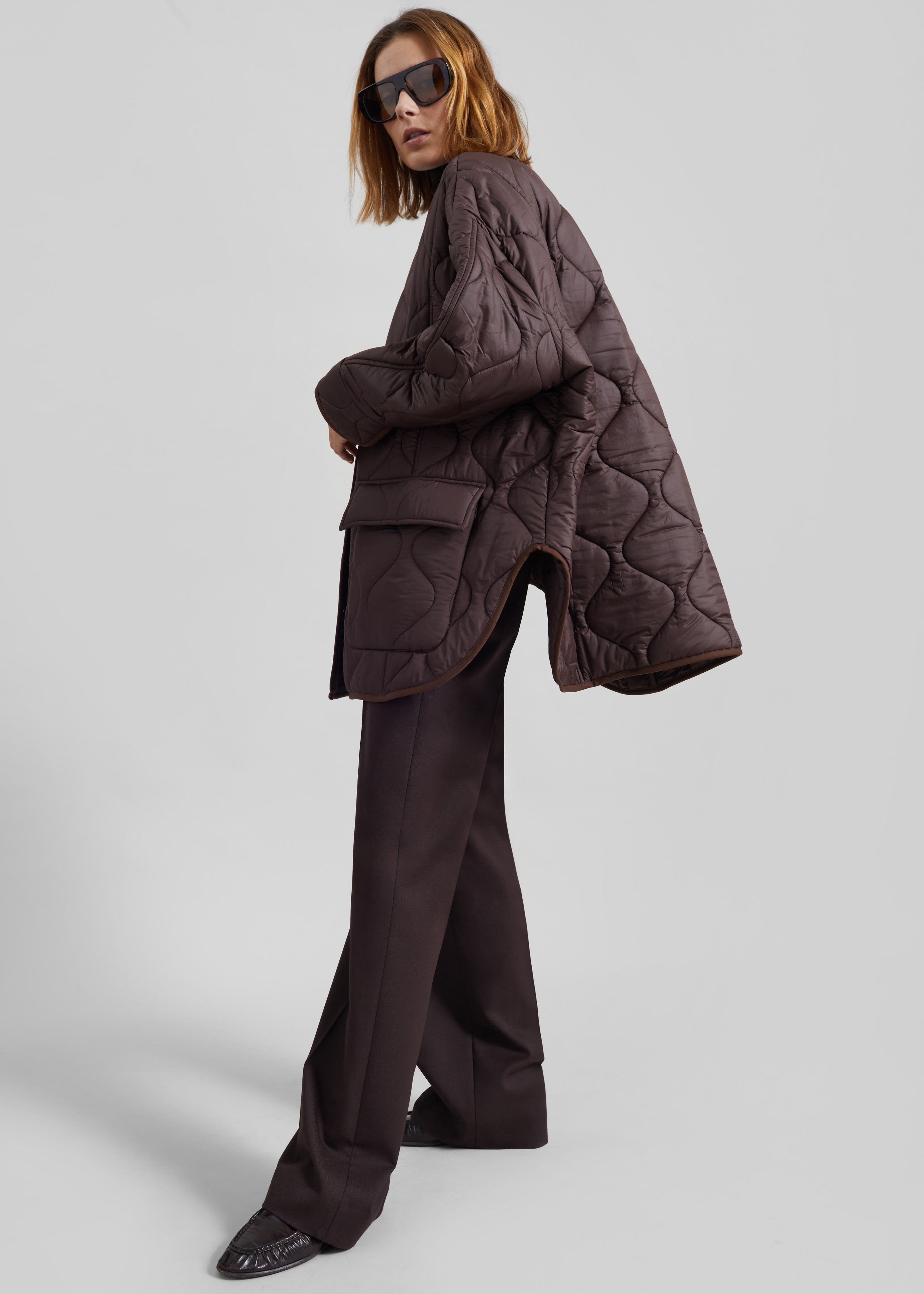 Teddy Quilted Jacket - Brown - 3