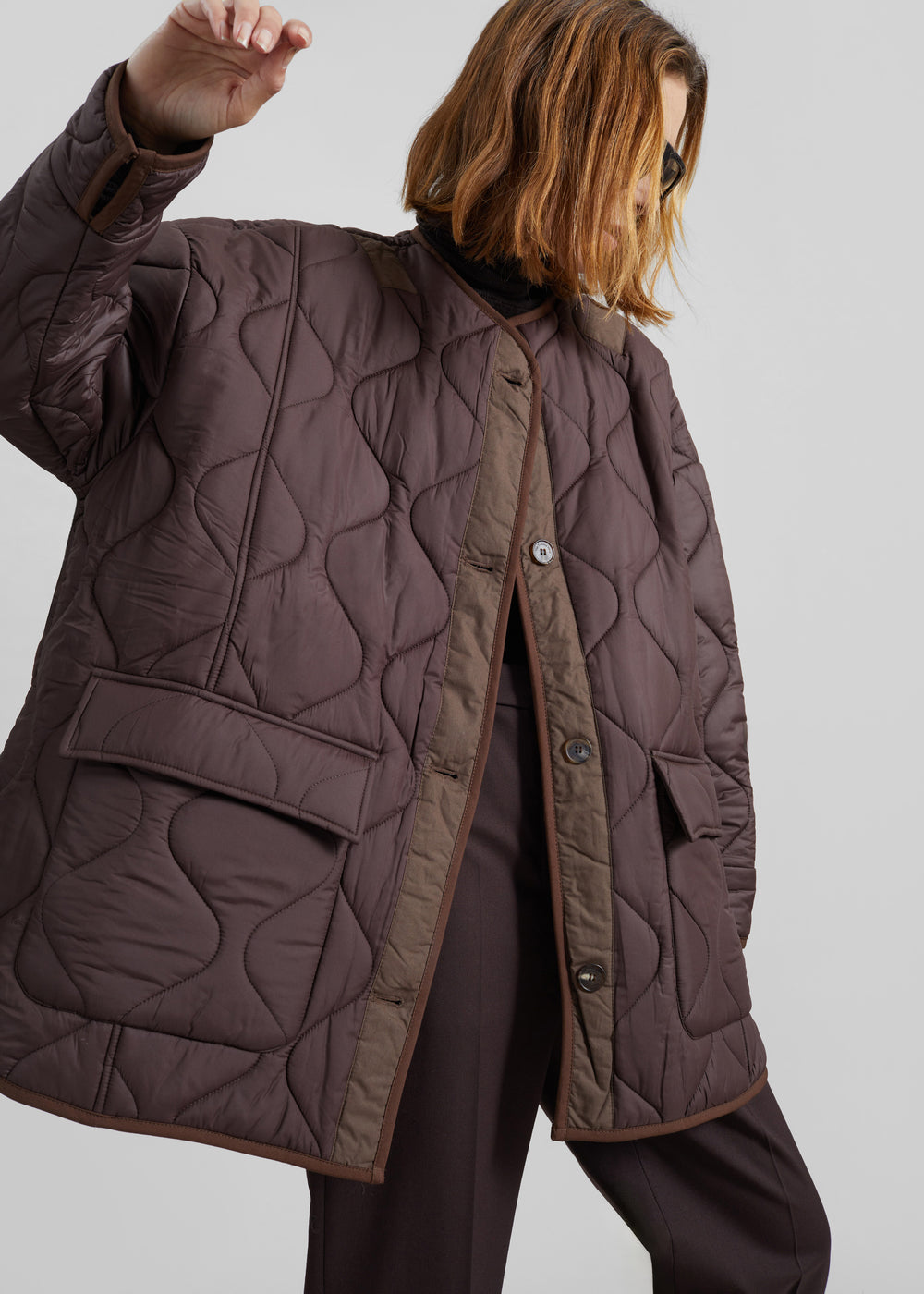 Teddy Quilted Jacket - Brown - 1