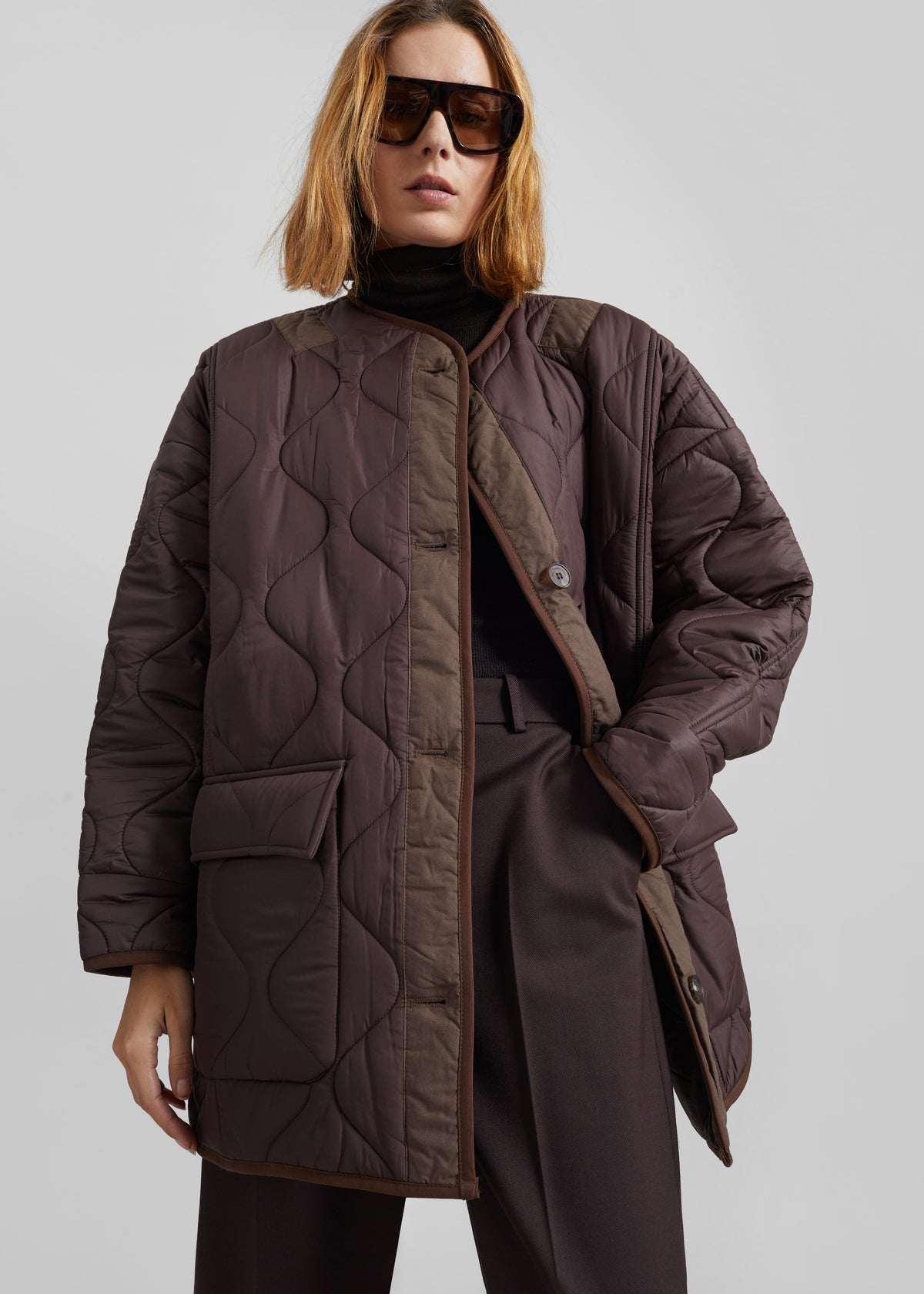 Teddy Quilted Jacket - Brown - 4