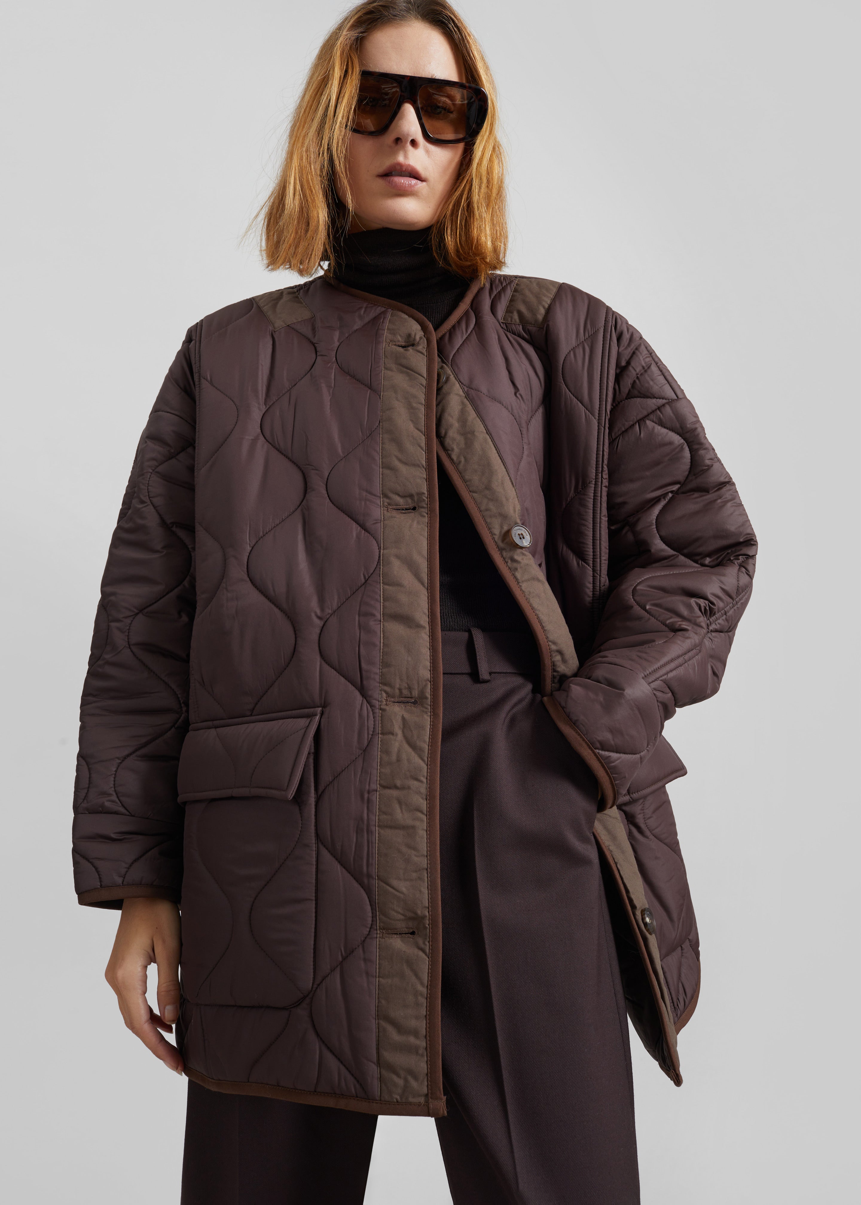 Teddy Quilted Jacket - Brown - 4