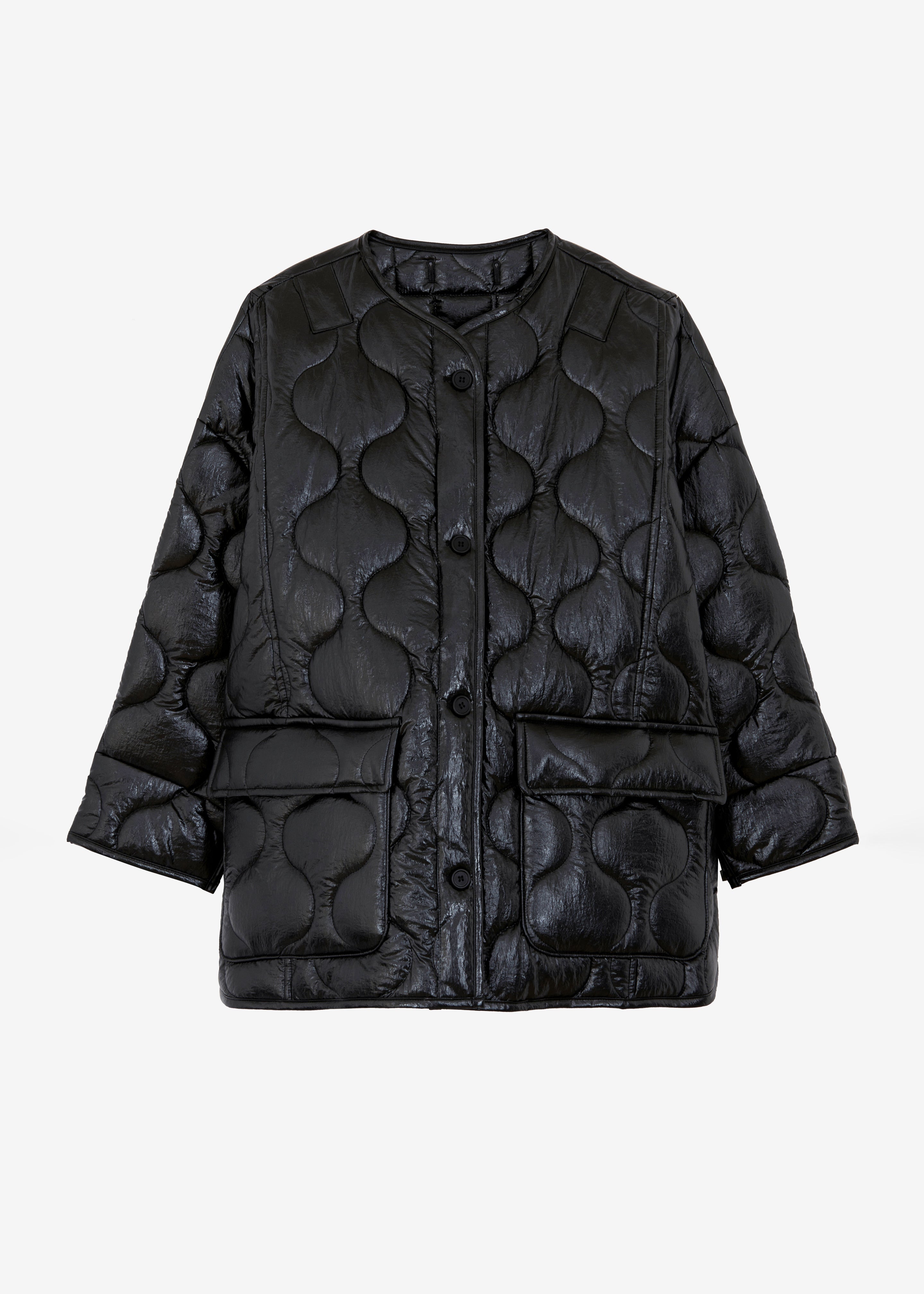 Teddy Quilted Jacket - Glossy Black