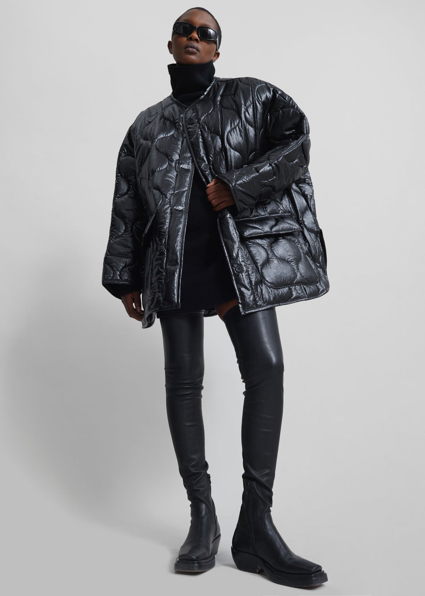 Teddy Quilted Jacket - Glossy Black - 1