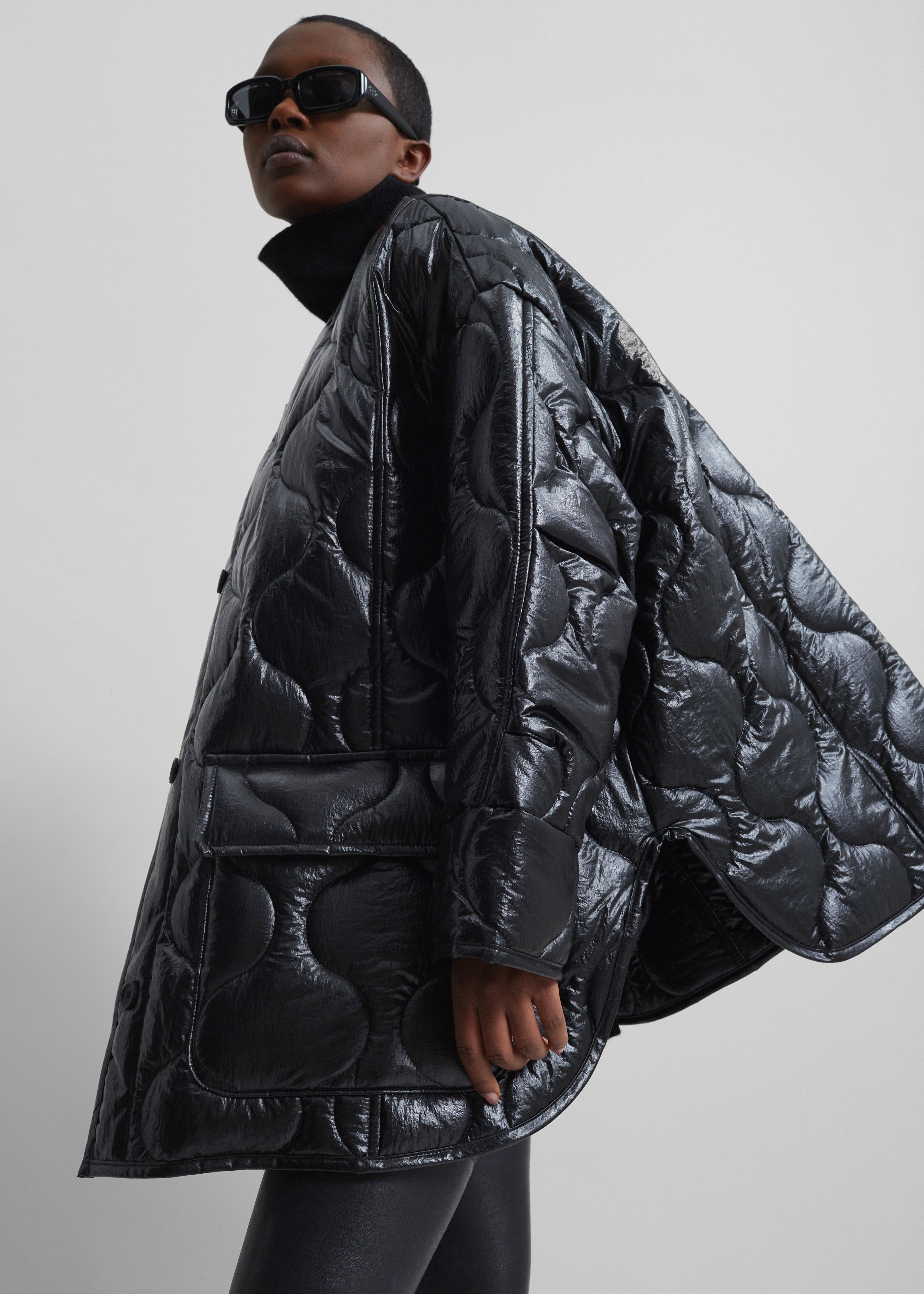 Teddy Quilted Jacket - Glossy Black - 3
