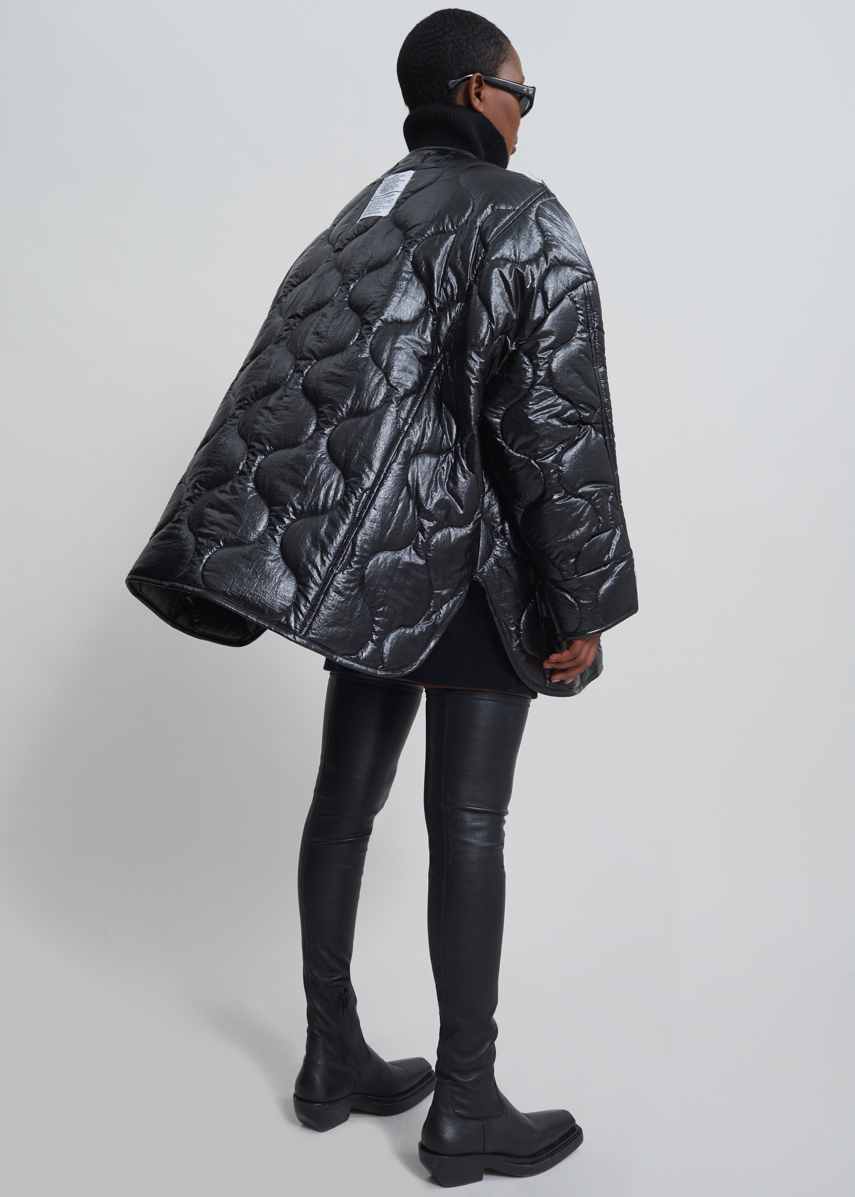 Teddy Quilted Jacket - Glossy Black