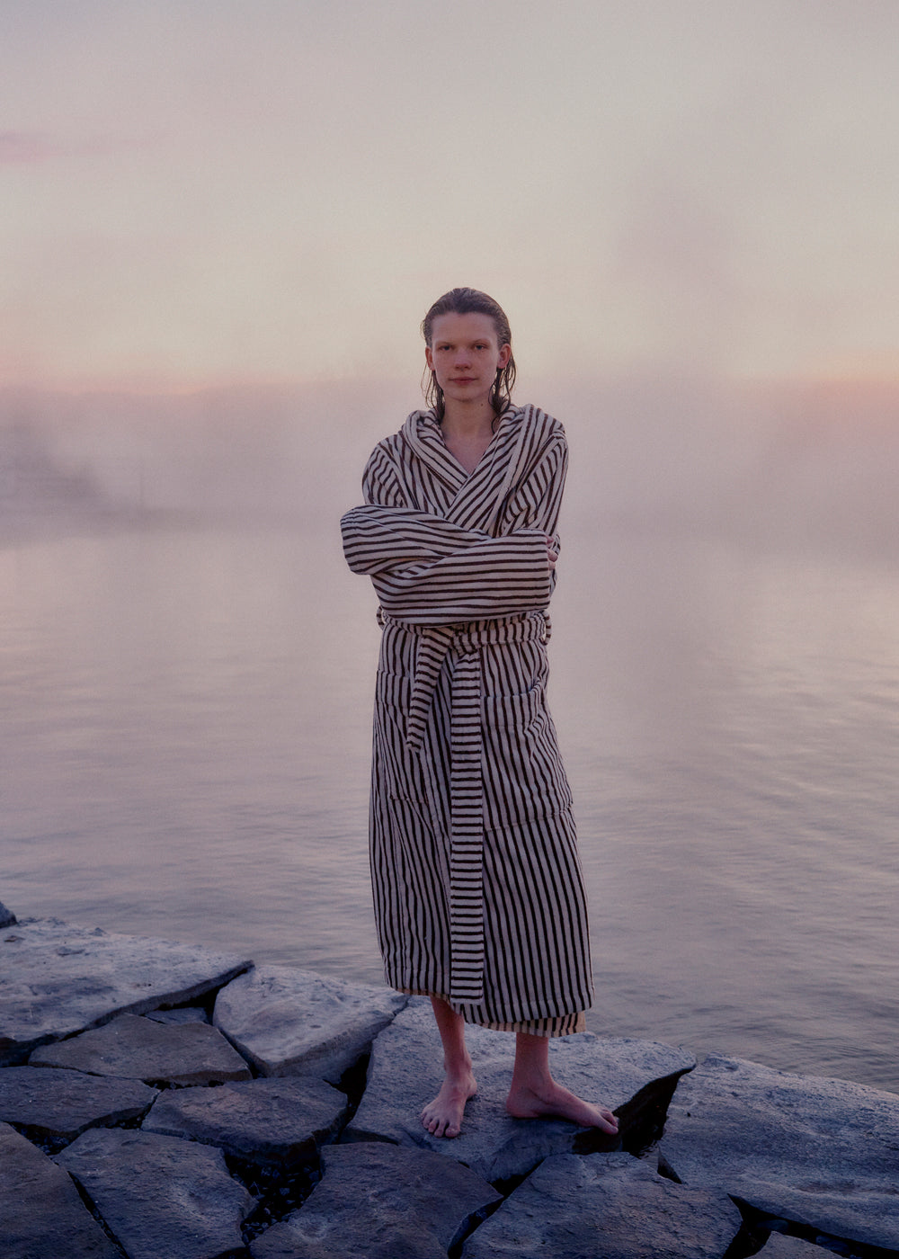 Tekla Hooded Bathrobe - Kodiak Stripes - 1