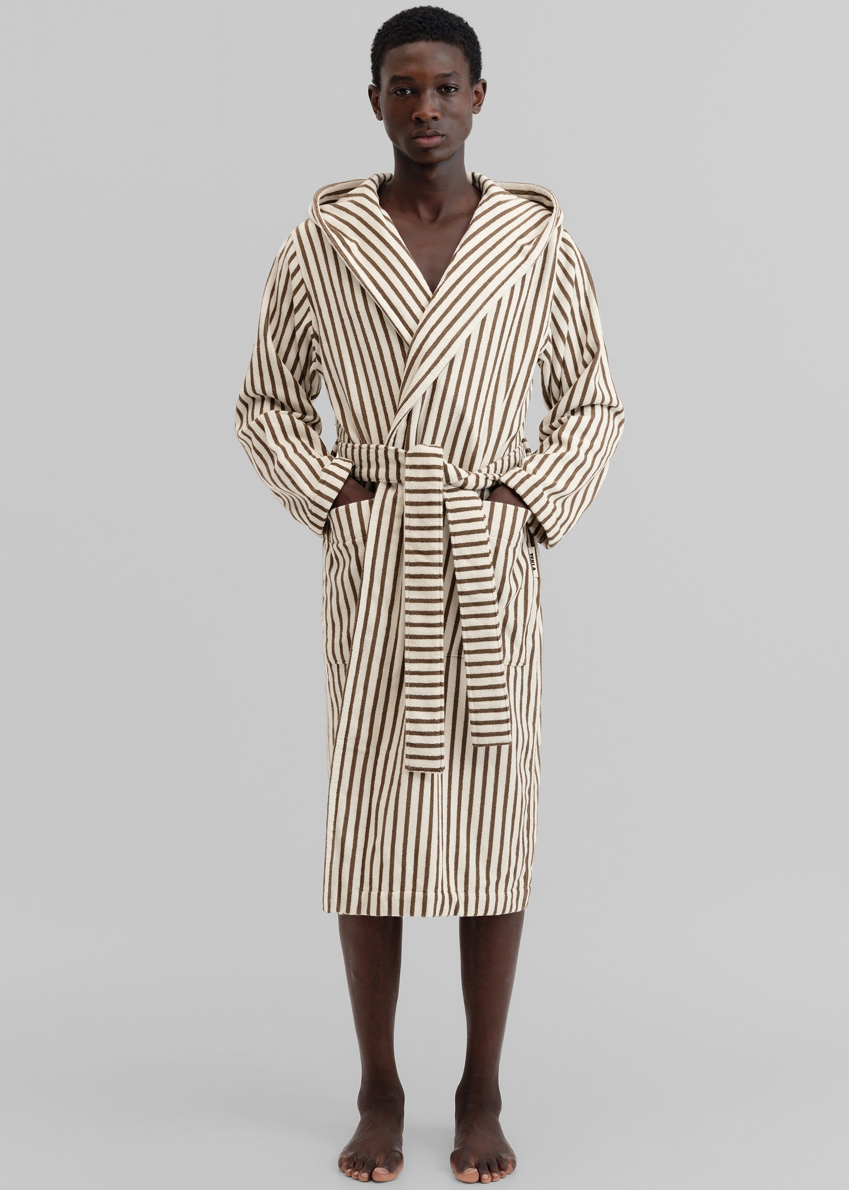 Tekla Hooded Bathrobe - Kodiak Stripes – The Frankie Shop