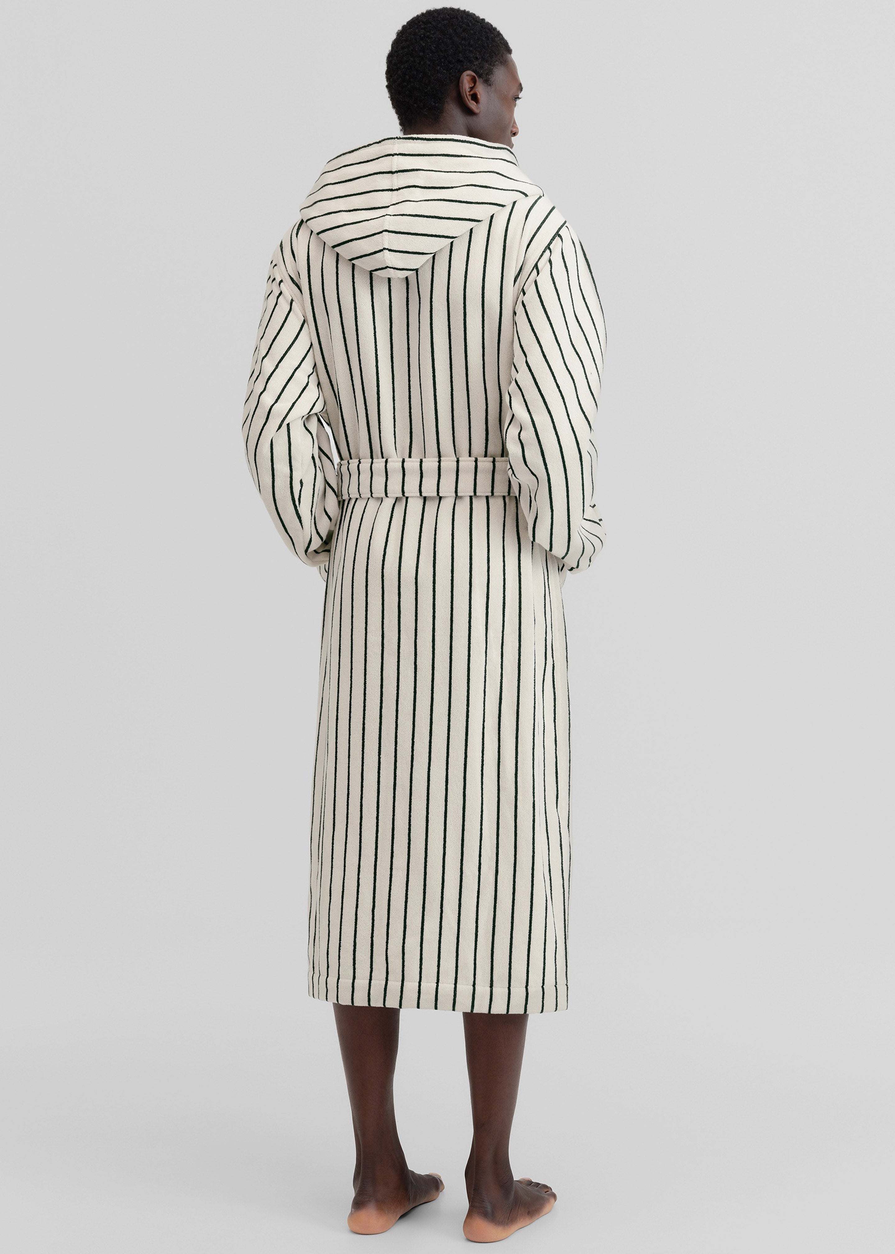 Tekla Hooded Bathrobe - Racing Green Stripes - 10